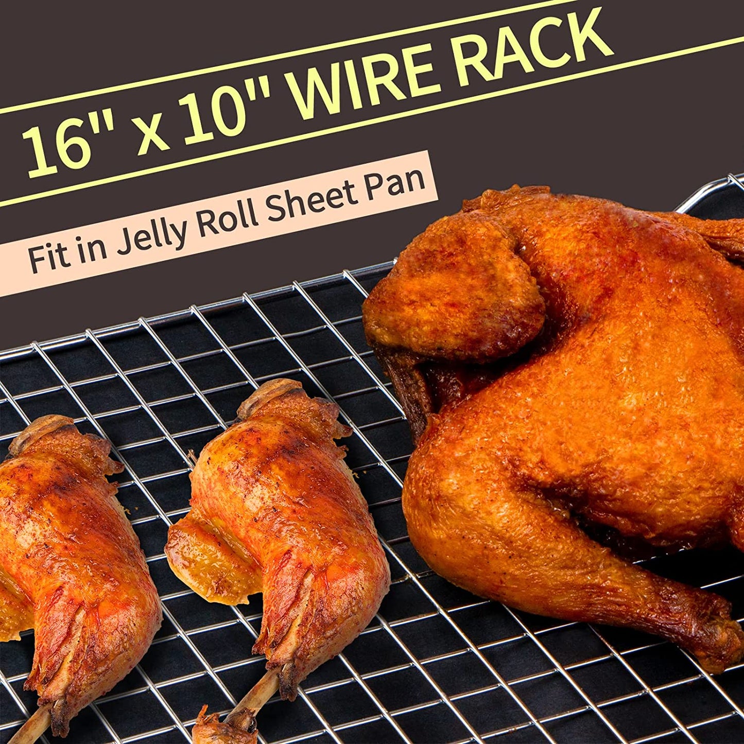 Cooling Rack for Baking, 16X10 Inches Baking Rack, Thick Wire Cookie Rack for Cooking, Roasting, Grilling, Drying, Oven Safe, Fits Half Sheet Pan