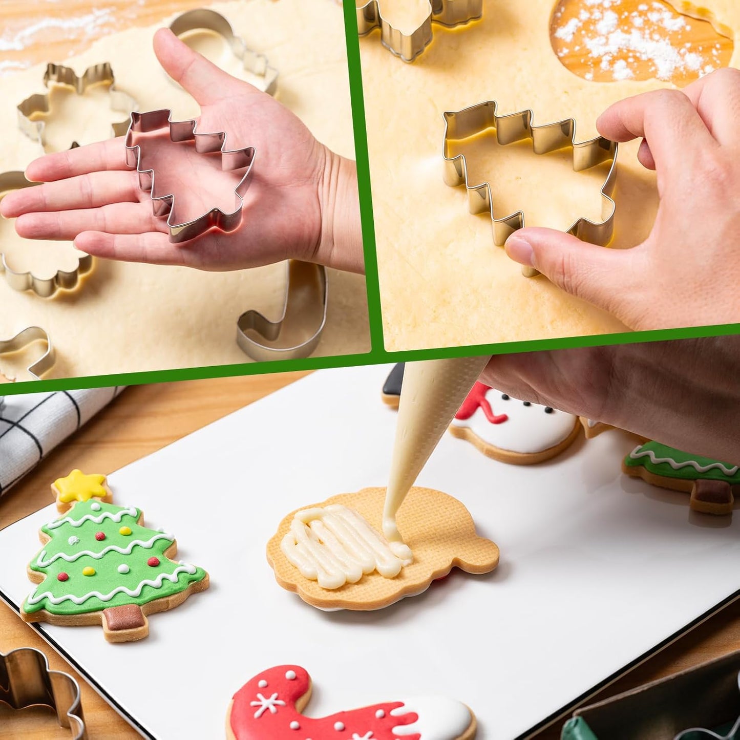 Christmas Cookie Cutters Set 6 Pieces,Stainless Steel Metal Cutter with Christmas Tree, Gingerbread Man, Snowman, Snowflake, Candy Cane, Santa Face Shapes for Holiday