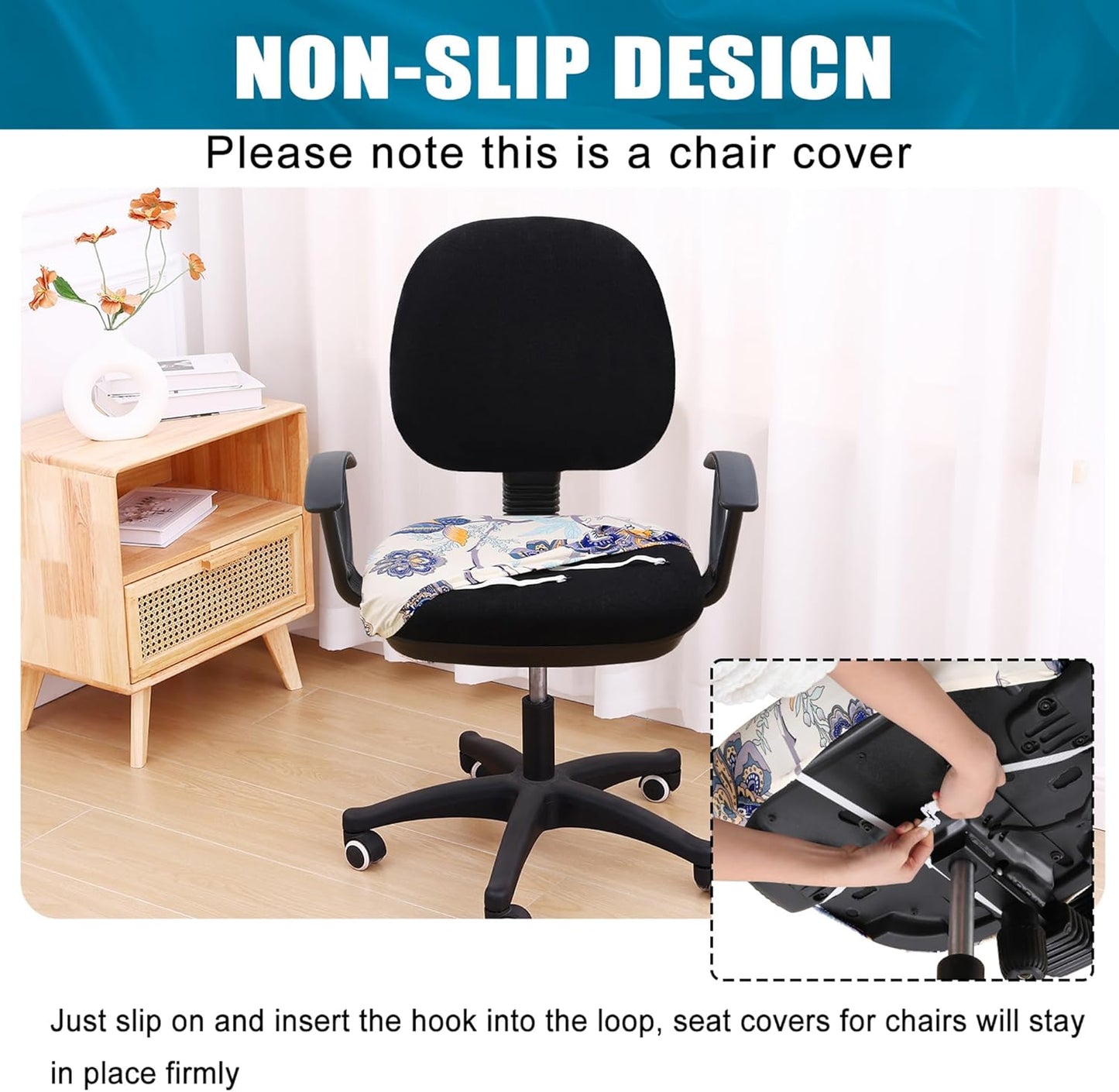 Printed Office Computer Chair Seat Covers, Stretch Fit Universal Desk Rotating Chair Cover Washable Removable Seat Cushion Protectors - Beige
