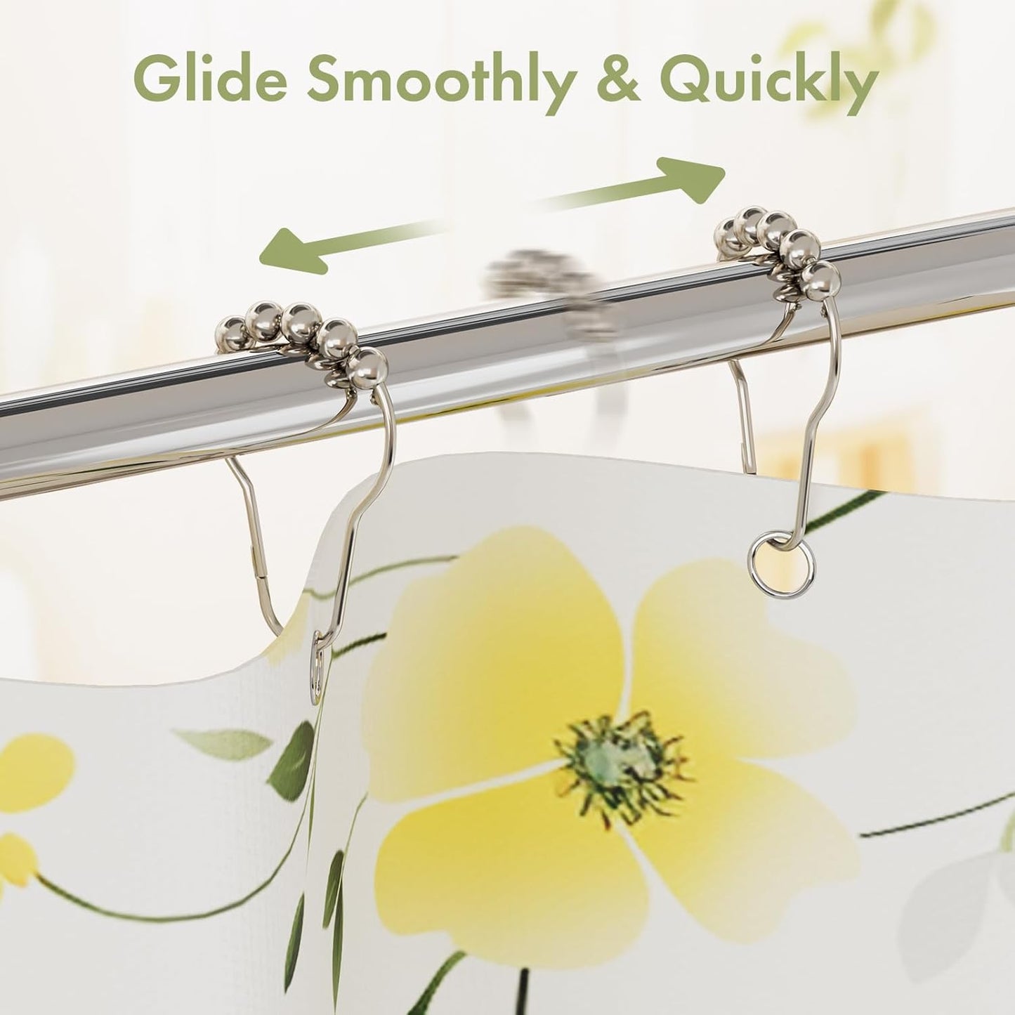 Shower Curtain Hooks, Decorative Rust Proof Stainless Steel Shower Curtain Hooks for Bathroom Shower Rods Set of 12, Polished Nickel