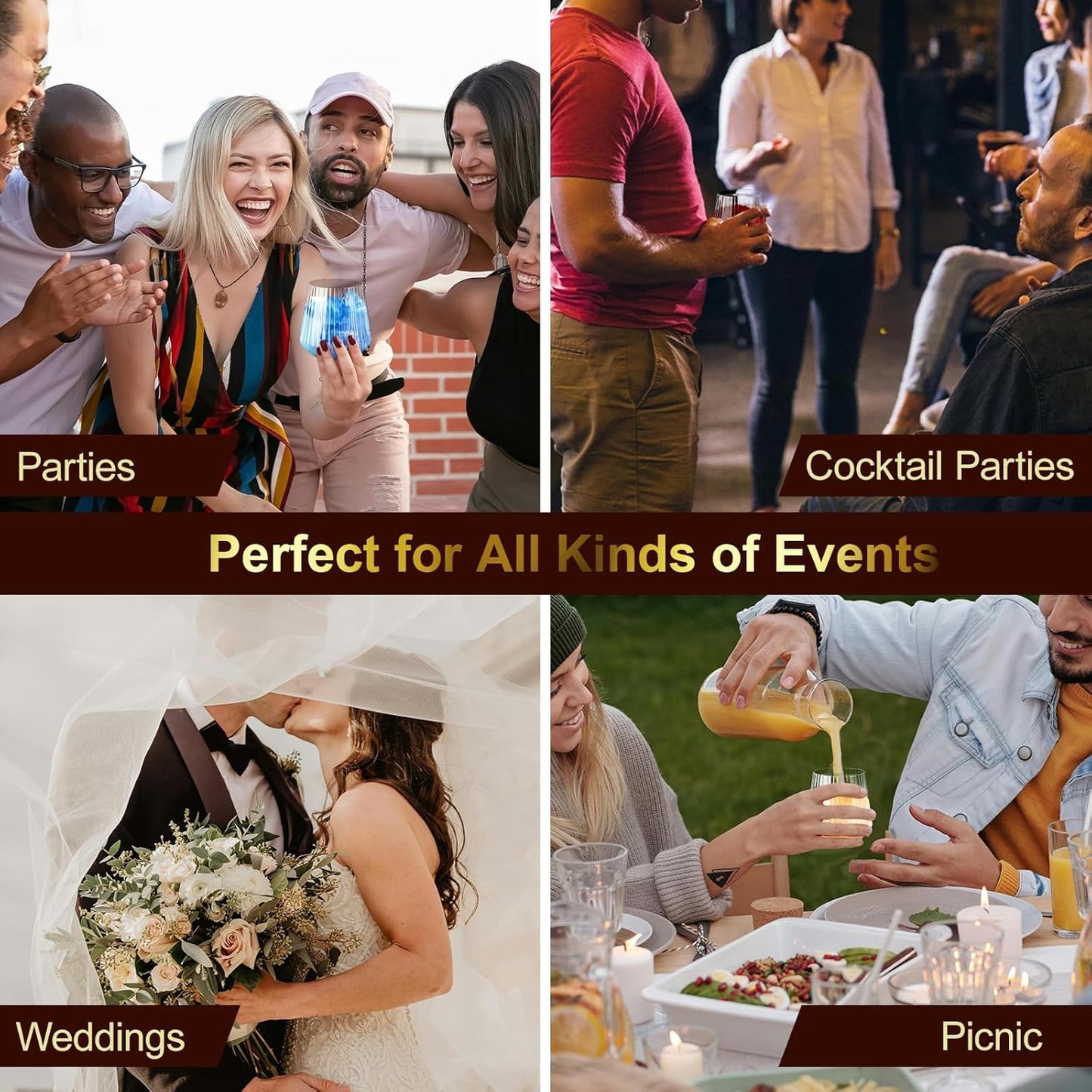 40 Pack Plastic Ribbed Wine Glasses, 14Oz Origami Disposable Wine Glasses Unbreakable Clear Plastic Cocktail Glasses Recyclable Shatterproof Reusable Wine Cups (NOT Dishwasher-Safe)