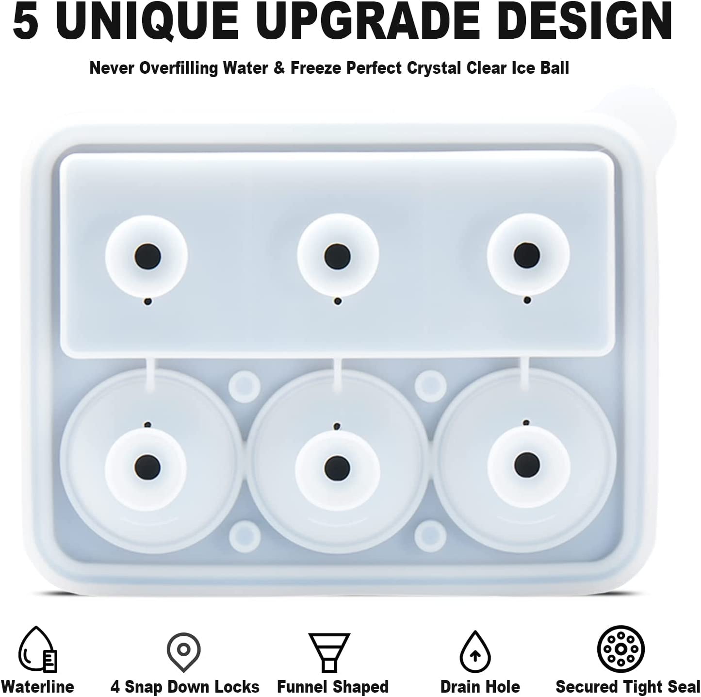 Ice Cube Molds Tray, Large Silicone Whiskey Ice Mold,2-In-1 round Sphere Ice Ball Maker & Square Ice Trays for Cocktails, Bourbon, Whiskey Gifts for Men from Daughter Wife Son Kids… Black