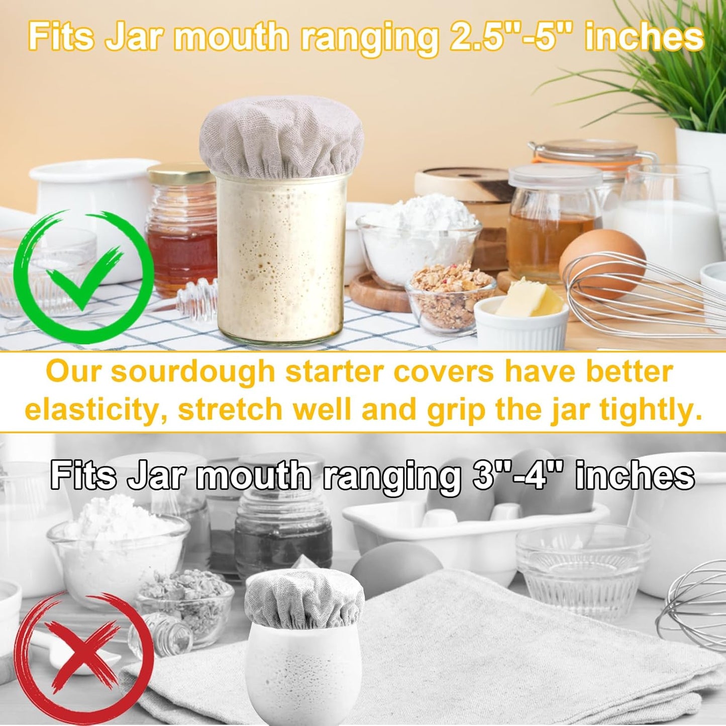 100% Cotton Sourdough Jar Cover,5 PCS Reusable Sourdough Bread Proofing Starter Jar Cloth Covers for Most Glass Mason Sour Dough Crock