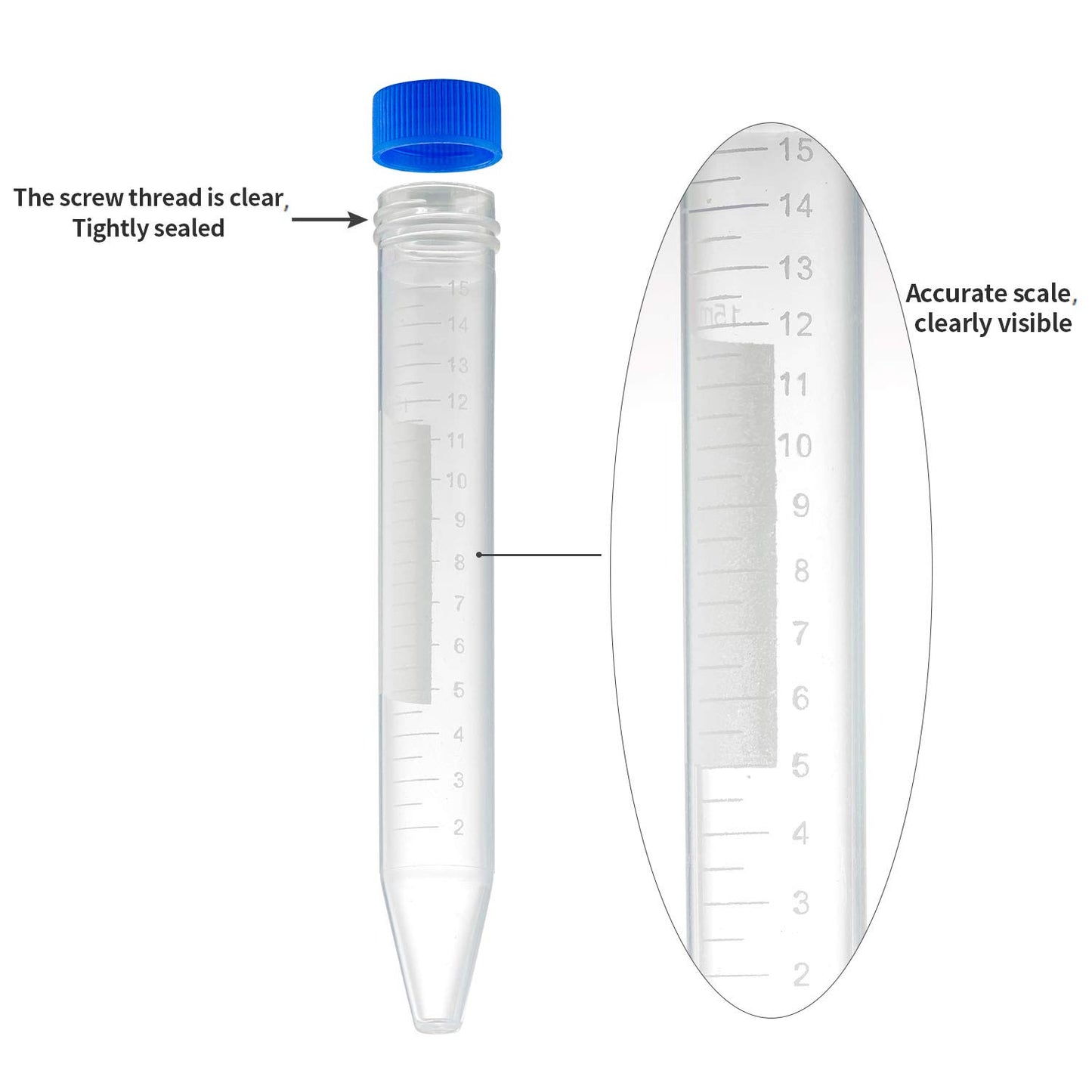 Ackers Conical Centrifuge Tubes 15Ml, 100 Pcs Sterile Plastic Test Tubes with Screw Caps, Polypropylene Container with Graduated and Write-On Spot, Non-Pyrogenic, Dn/Rnase Free