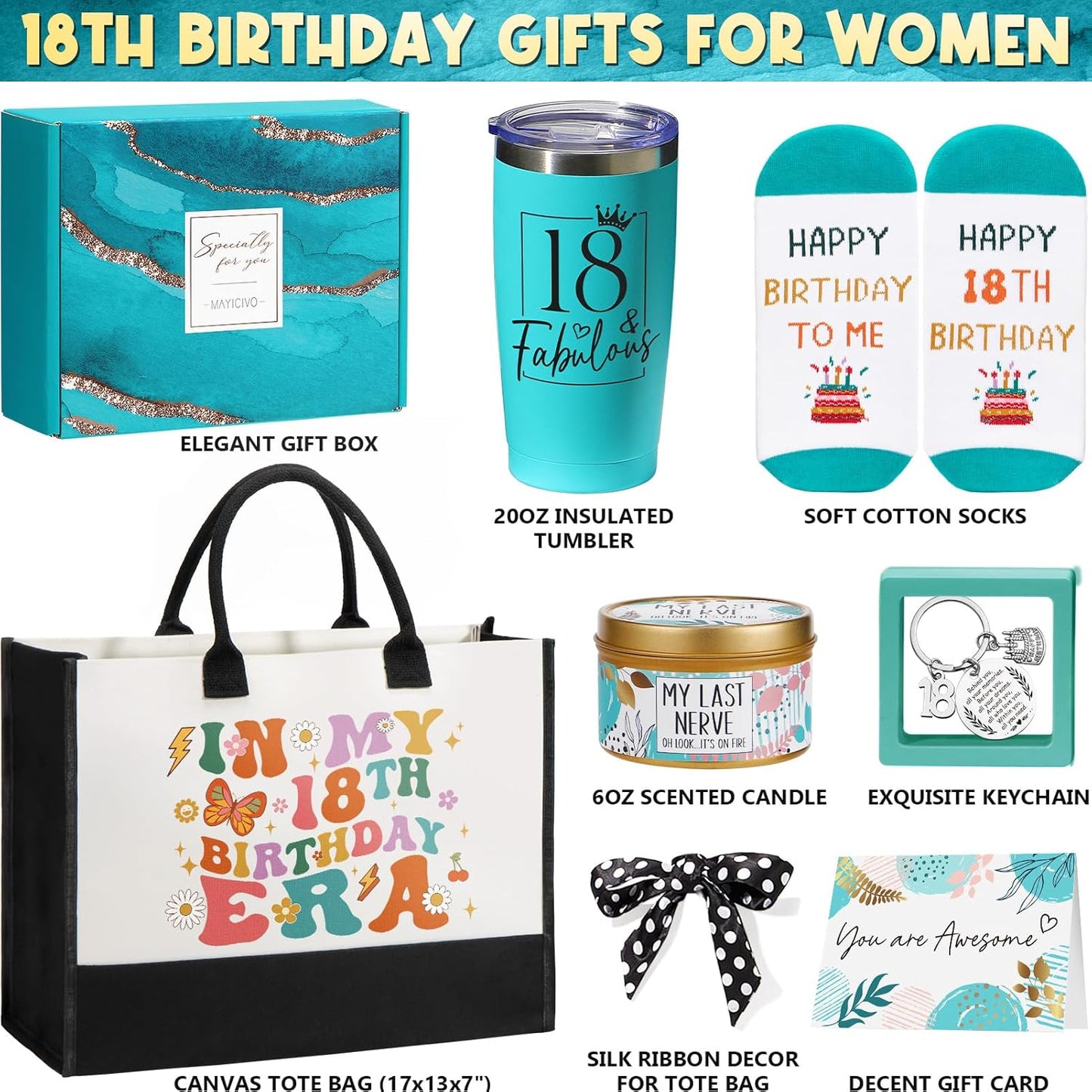 18Th Birthday Gifts for Girls, Unique Gifts for 18 Year Old Girl Birthday Gifts Ideas for Women Teen Girls Sister Daughter Friends Female, Happy 18Th Birthday Gifts Basket for 18 Year Old Girl Present