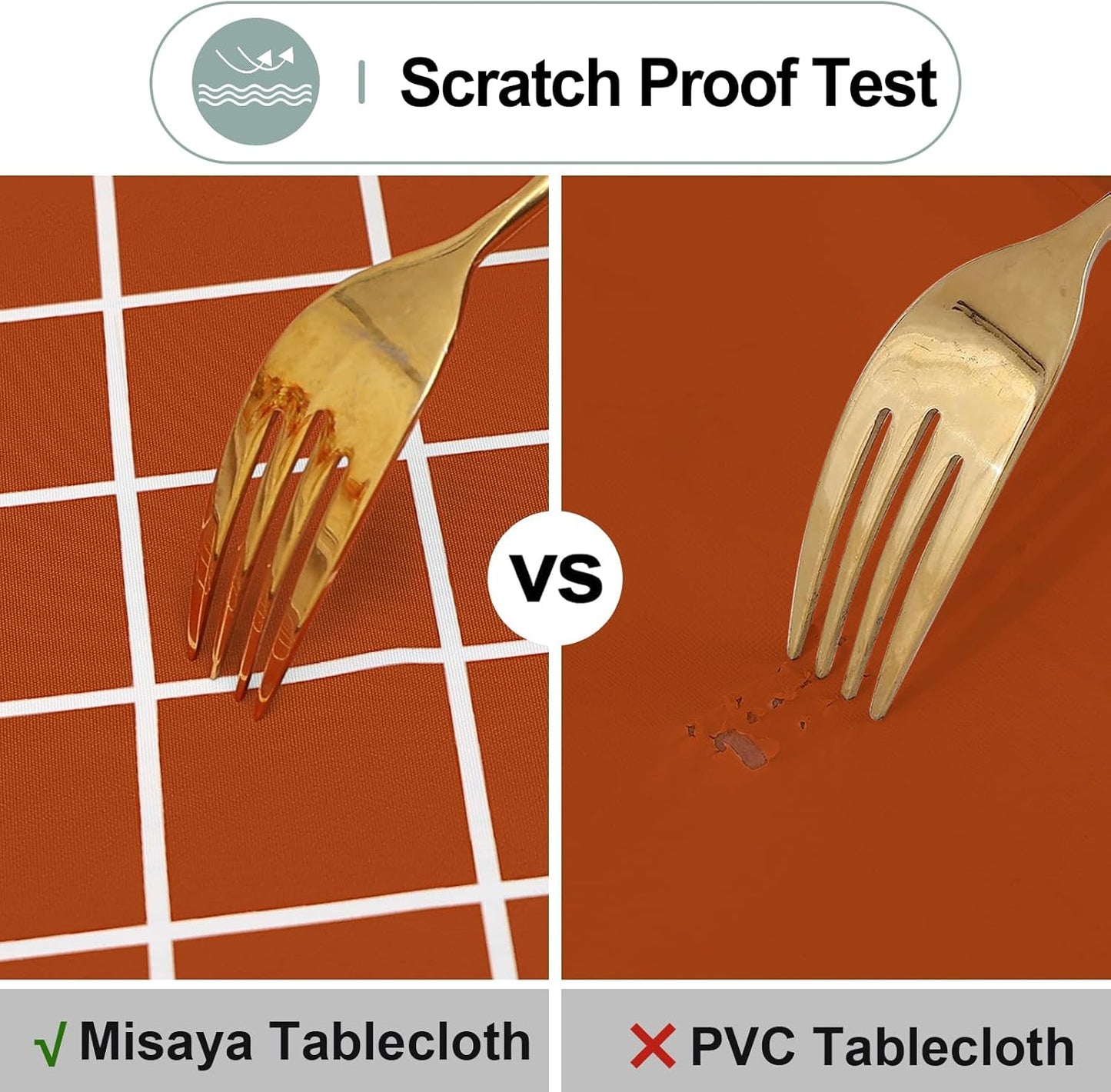 round Waterproof Fabric Table Cloth, Plaid Stain Resistant Polyester Tablecloth, Washable Cloth Table Cover for Fall Halloween Decor, Dining Room, Outdoor (60" Round, Rusty)