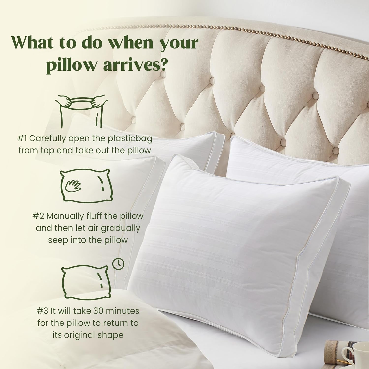 ® Goose Feathers and down Pillows with Gusseted 2 Outer Protectors, Cotton Fabric, White, Standard/Queen Size, Set of 2