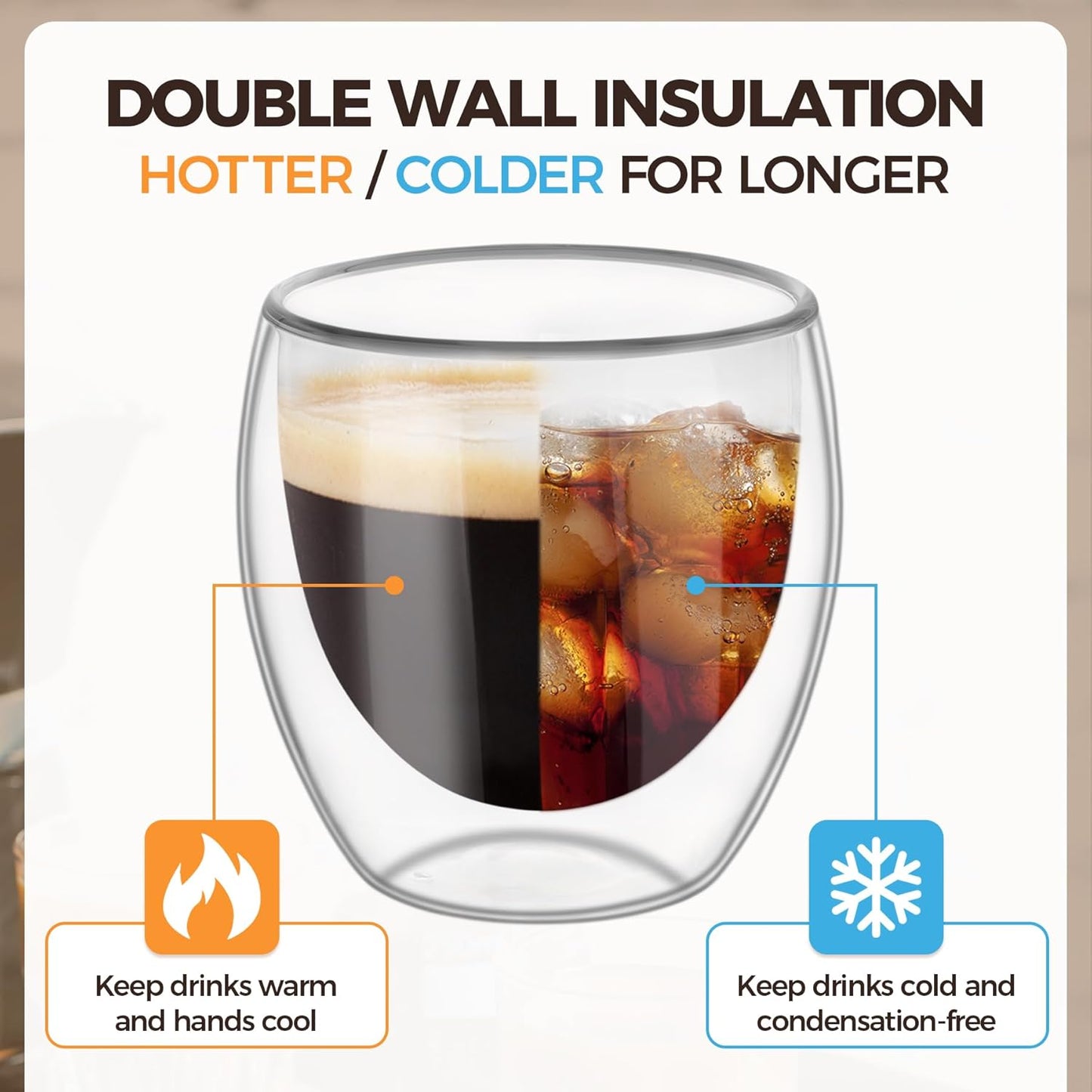 Double Walled Espresso Cups 3 Oz, Glass Espresso Shot Cup Set of 2, Small Coffee Mugs for Ristretto, Lungo, Machiato, Ideal Gift for Chrismas, Brithday