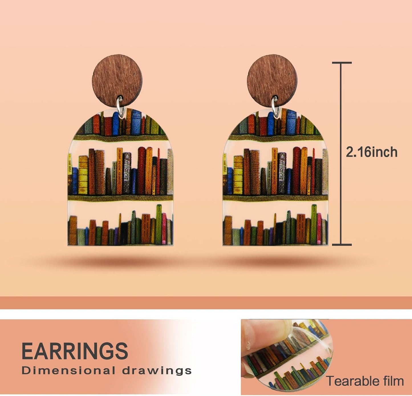 Christmas Gifts Book Earrings for Women Handmade Acrylic Bookcase Dangle Earrings with Book for Book Lovers Gift Library Earrings as Teacher Earrings for Teacher Appreciation Gifts