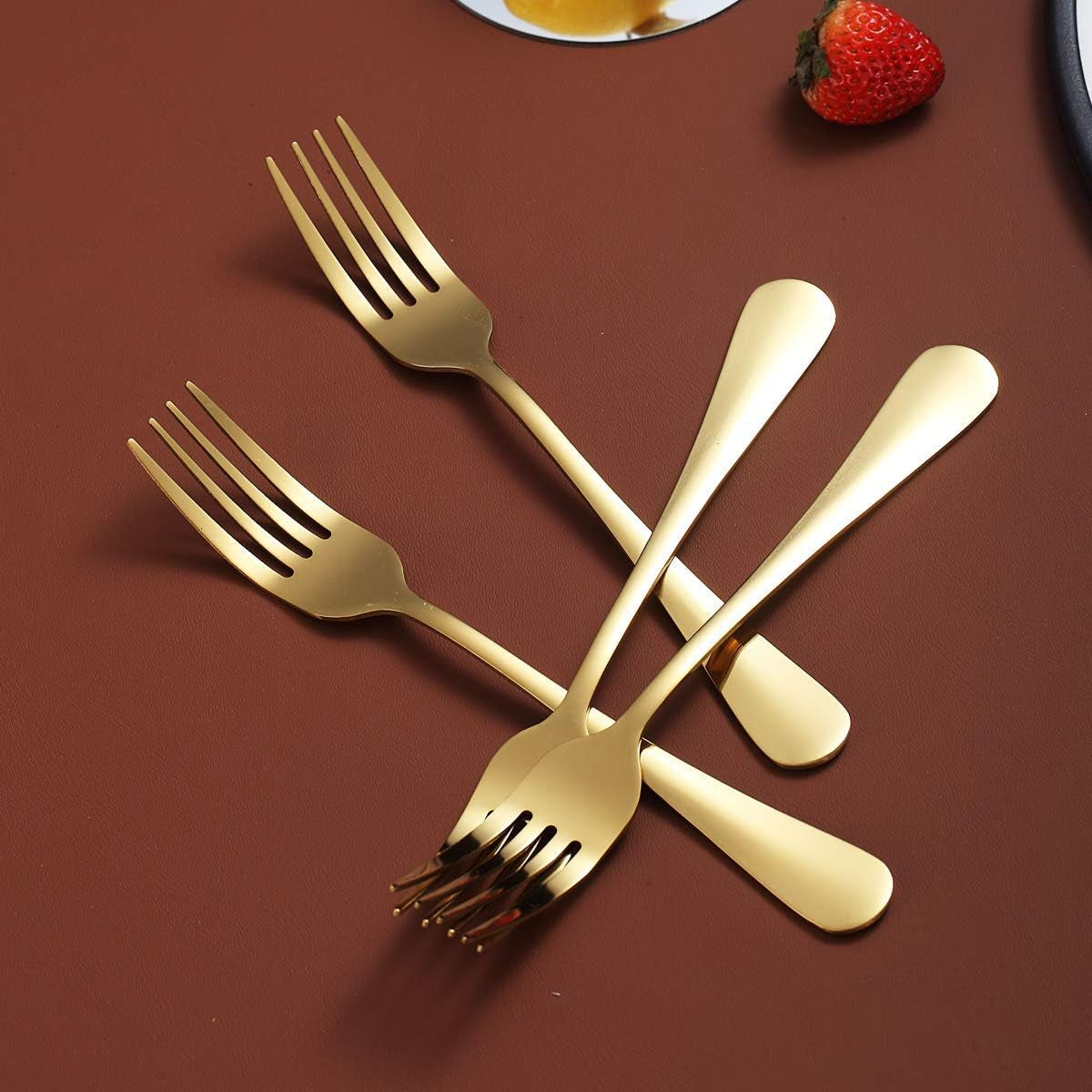 Set of 4 Stainless Steel Gold Dinner Forks, 7.9" Titanium Plated, Durable and Dishwasher Safe Silverware