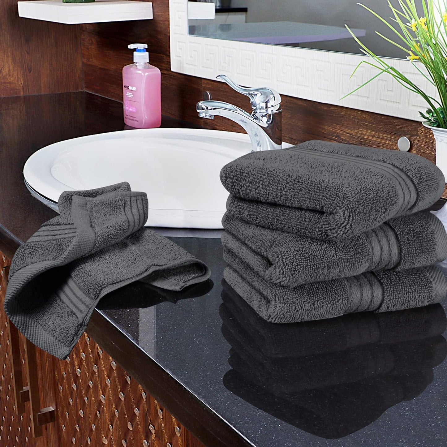 12 Pack Premium Wash Cloths Set, 12 by 12 Inches, 100% Cotton Ring Spun, Highly Absorbent and Soft Feel Washcloths for Bathroom, Spa, Gym, and Face, Grey