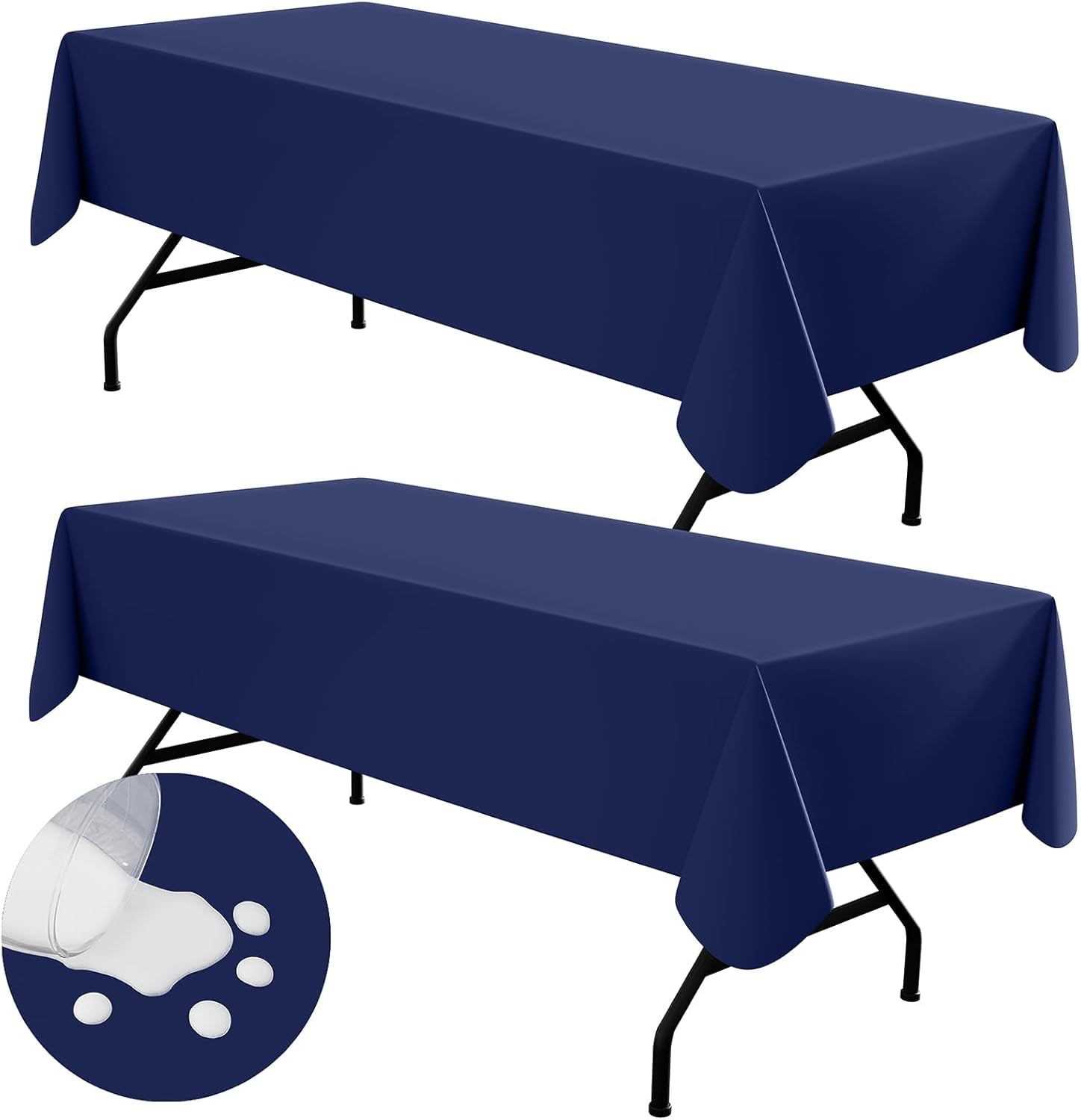 2 Pack Rectangle Vinyl Tablecloth, Waterproof Spillproof Plastic Flannel Backed Table Cloth, Wipe Clean Table Cover for Dining Table, Buffet Parties and Camping (Navy Blue, 52" X 70")