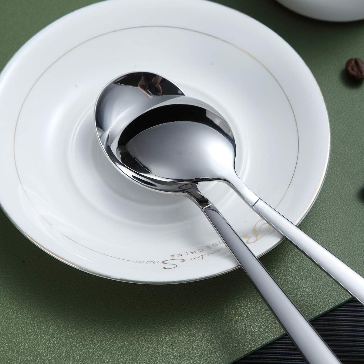Stainless Steel Dinnerware Set of 6 - Modern Soup Spoons, Dishwasher Safe