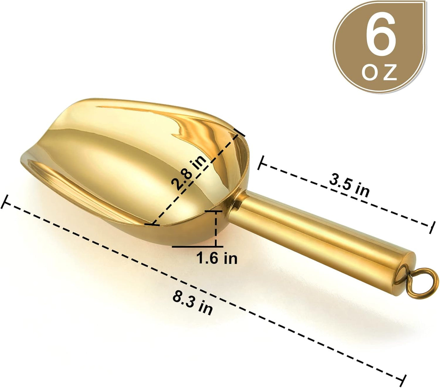 Small Ice Scoop, 6OZ Stainless Steel Candy Food Flour Scoop, Utility for Kitchen Garden Bar Wedding Bath, Heavy Duty & Non Toxic & Easy Clean, (Gold, 1Pc)