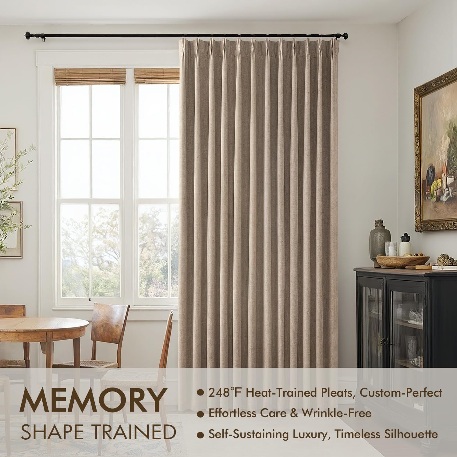 Copper Brown 100% Blackout Linen Pinch Pleated Curtains - Room Darkening Drapes for Bedroom and Living Room, 84 Inches Long, Set of 2 Panels with Pin Hooks