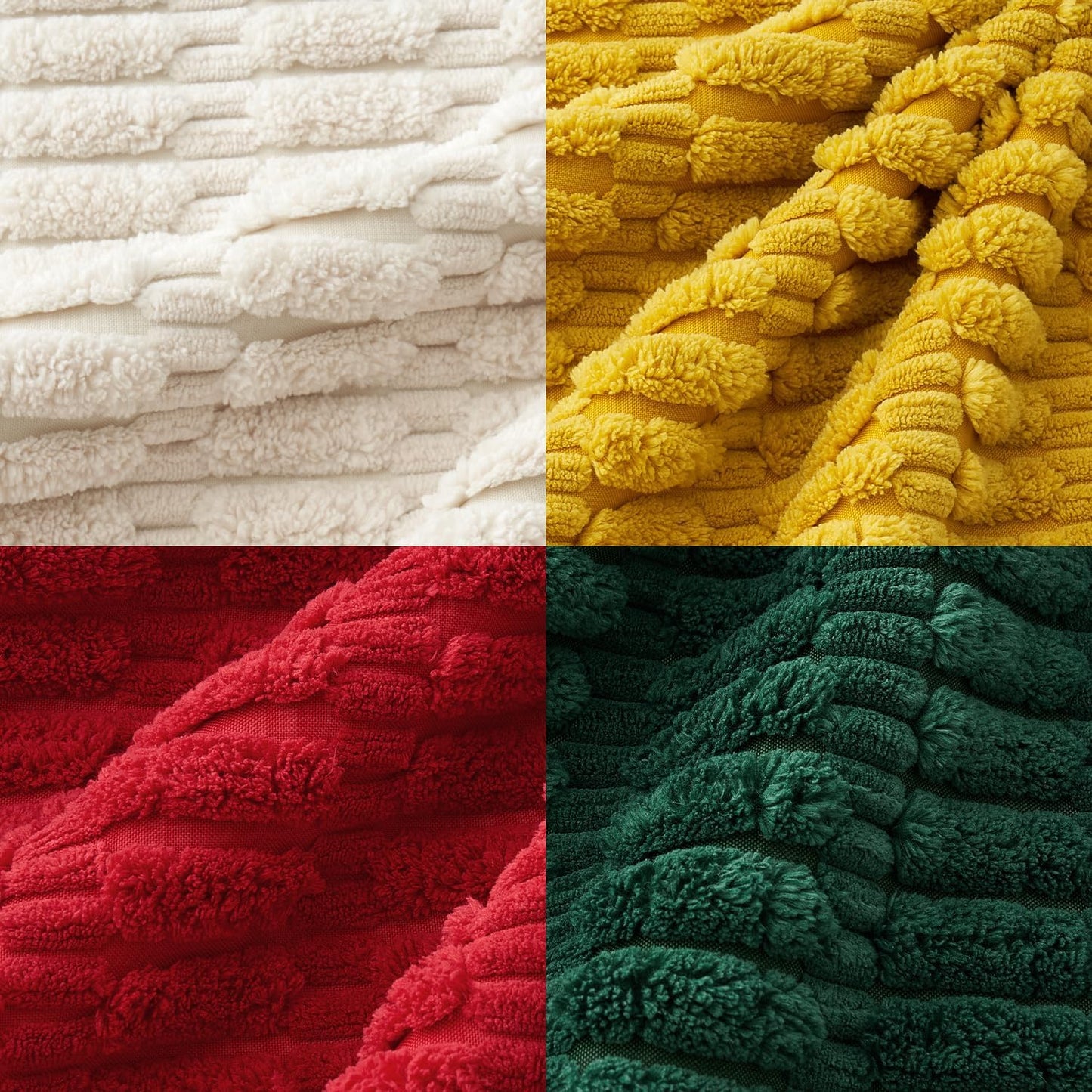 Pack of 4 Boho Farmhouse Dark Green and Yellow Corduroy Decorative Throw Pillow Covers 18X18 Inch Retro Soft Striped Pillow Covers Home Decor for Sofa Living Room Couch Bed