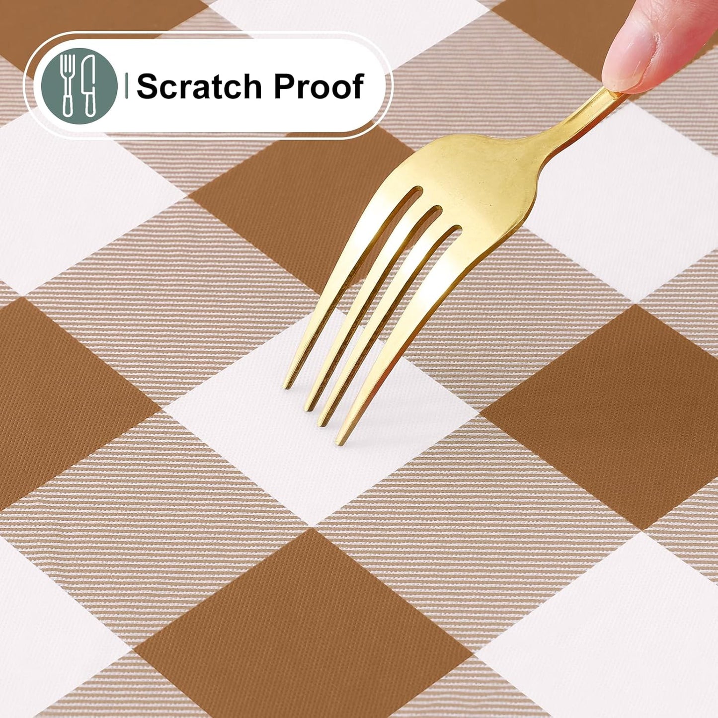 Buffalo Rectangle Picnic Tablecloth, 6 Foot Elastic Fitted Vinyl Table Cloth with Flannel Backing, Waterproof Plaid Table Covers for Dining, Camping, Outdoor (Brown and White, 30" X 72")