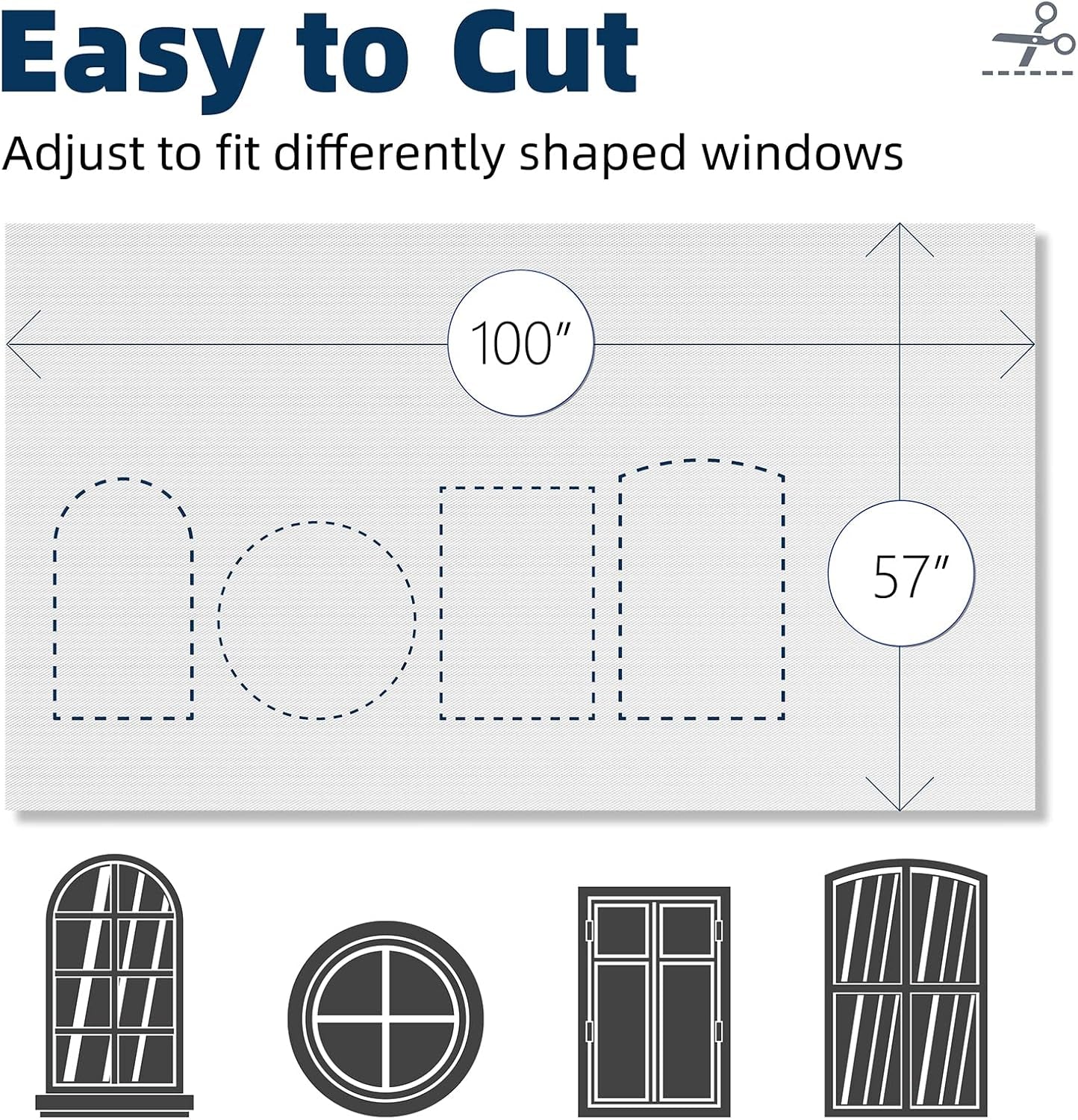 Portable Blackout Curtains 100"×57" Strong Hook and Loop Tape Strips with Adhesive,Blackout Shades That Can Be Cut,100% Blackout Material Window Blinds for Baby Nursery or Travel Use-White V2