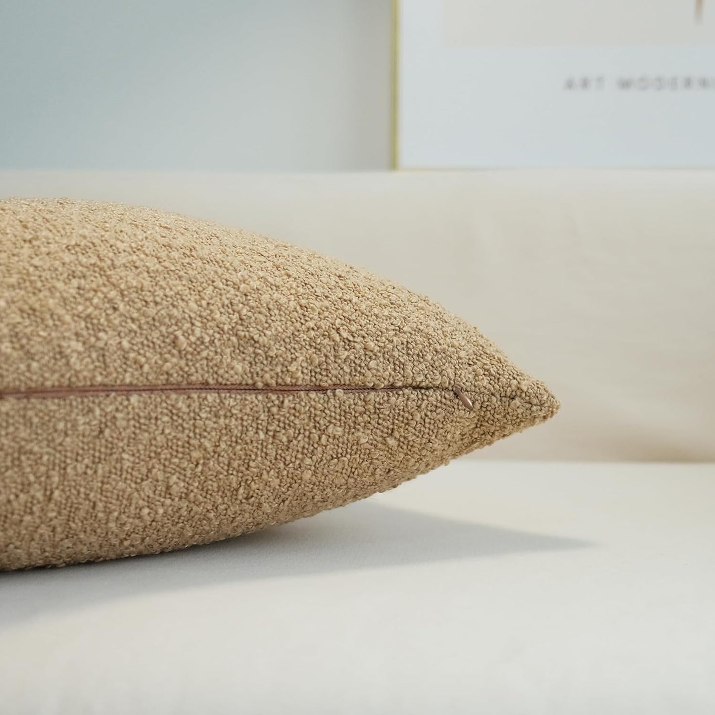 Pack of 2 Textured Boucle Throw Pillow Covers Accent Solid Pillowcovers Home Decor 20 X 20 Inch Light Brown