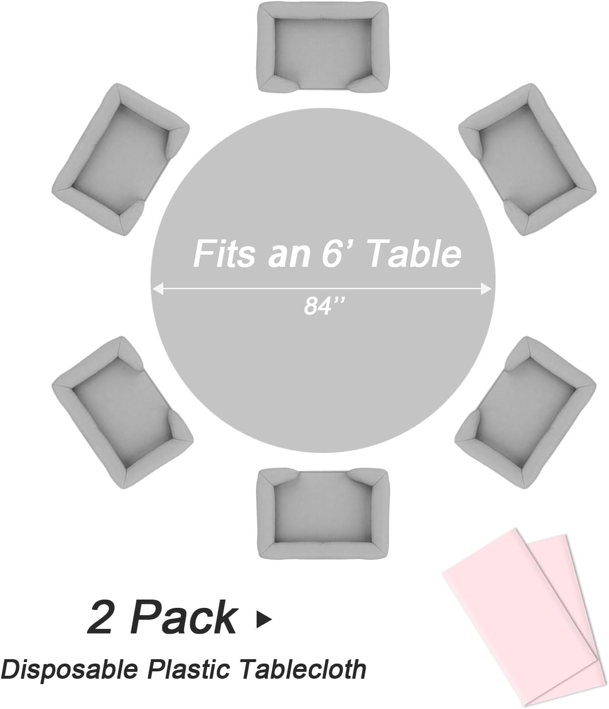 Pink round Tablecloth 2 Pack, 84 Inch Plastic Table Cloth Disposable for Parties