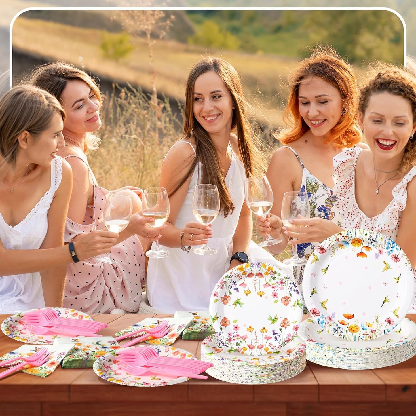 Wildflower Themed Party Supplies: 96 Disposable Paper Plates and Napkins for Baby Showers, Birthdays, and Seasonal Celebrations, Serving 24 Guests