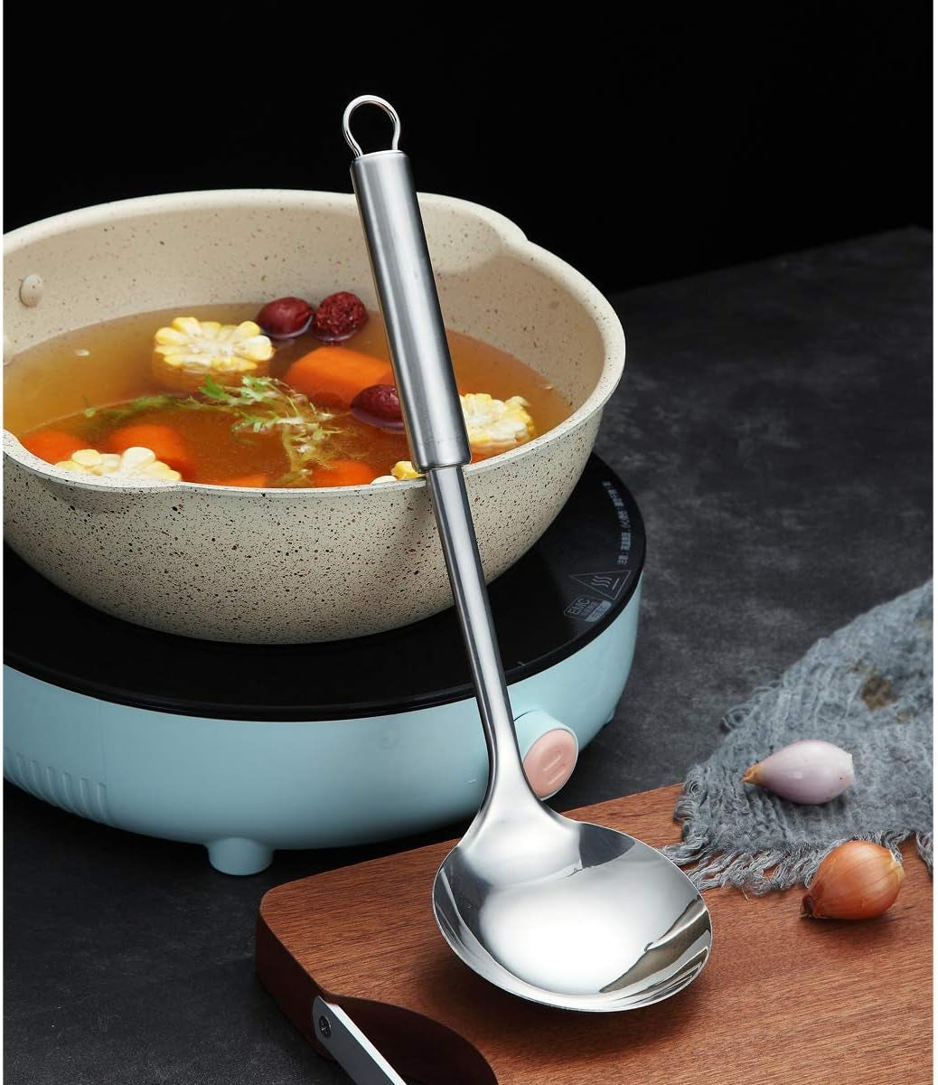 Professional Stainless Steel Soup Ladle - Heat Resistant, Non-Stick, Dishwasher Safe Kitchen Tool