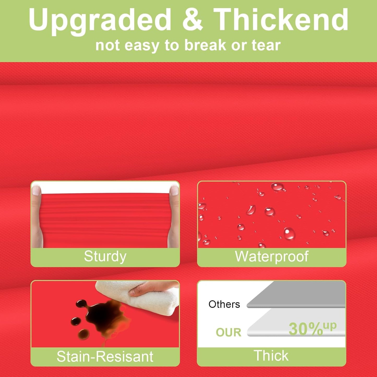 Plastic Table Cloth Disposable 2 Pack, 54 X 108 Inch Tablecloths for Rectangle Tables, Red Plastic Table Cover
