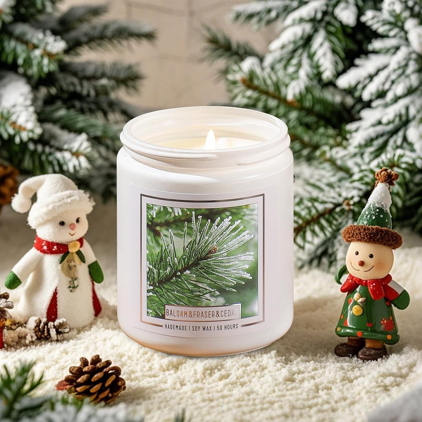 Balsam Pine Candle, Christmas Balsam Fir Candles Scented, 9Oz Holiday Candles with 50+ Hour Burn Time, Fir Cedar Tree Scent Gifts for Women