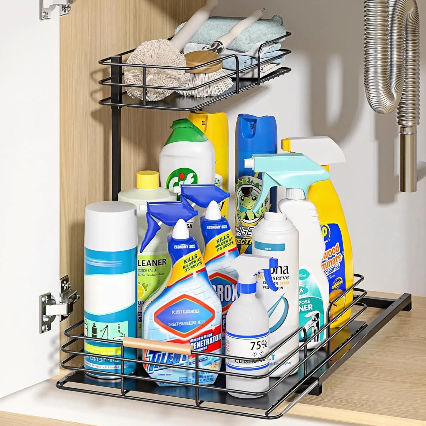 under Sink Organizers and Storage, 2 Tier Bathroom Kitchen Cabinet Organizers, Pull Out under Sink Storage Kitchen Shelf Organizer for under Counter Storage