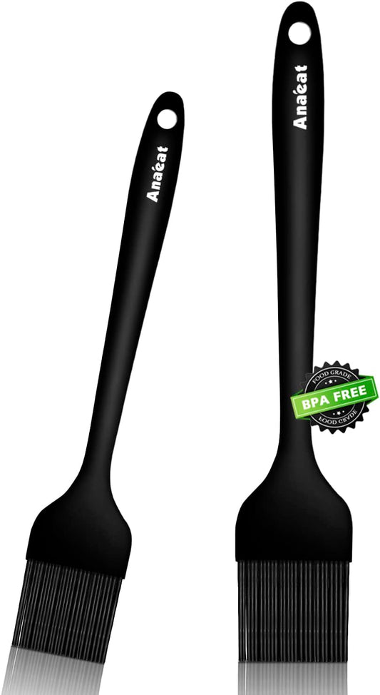 2 Pack Silicone Basting Pastry Brushes - Heat Resistant Brush with Soft Bristles, Hygienic One-Pieces Design, Marinade Brush Great in Baking for Spreading Oil Butter Sauce BBQ Grill (Black)