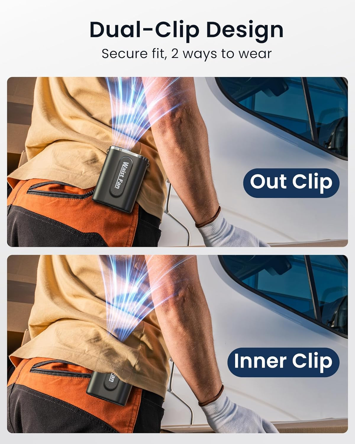 Portable Mini Waist Belt Fan Rechargeable, Upgraded 17500RPM Strong Airflow with 4 Speed Levels, Personal Hands-Free Necklace Cooling Fan, under Shirt Cooling for Blue Collar, Weeding, Outdoor