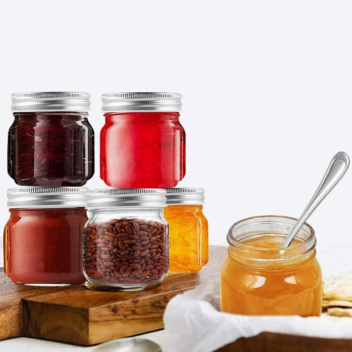 Small Mason Jars Regular Mouth - 8 Oz Clear Glass Jars with Silver Metal Lids for Sealing, Food Storage, Overnight Oats, Jelly, Dry Food, Jam,Diy Jars, 6PCS