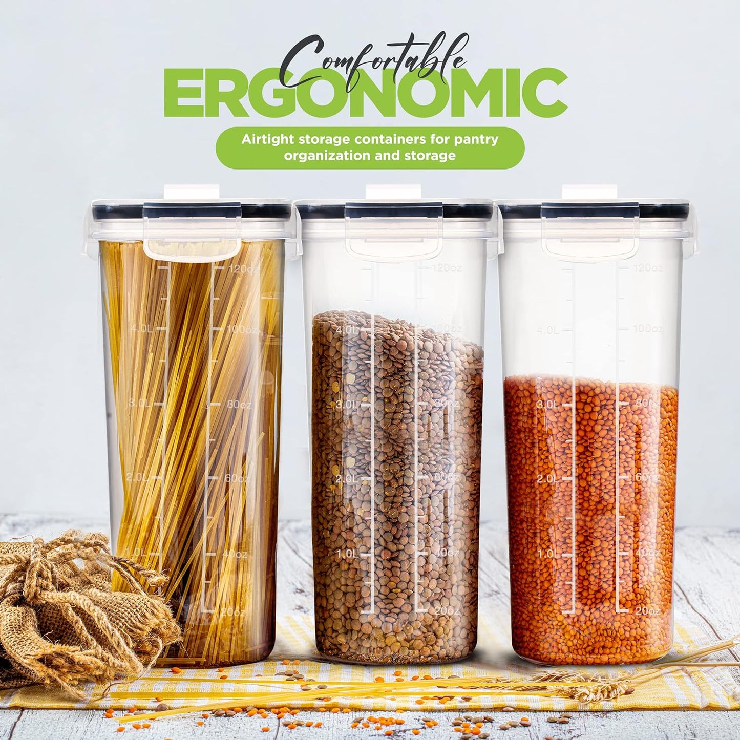 Cereal Containers Storage - Liter Airtight Food Storage Containers & Cereal Dispenser for Pantry Organization and Storage (Clear, 4 Liter Pack of 4)