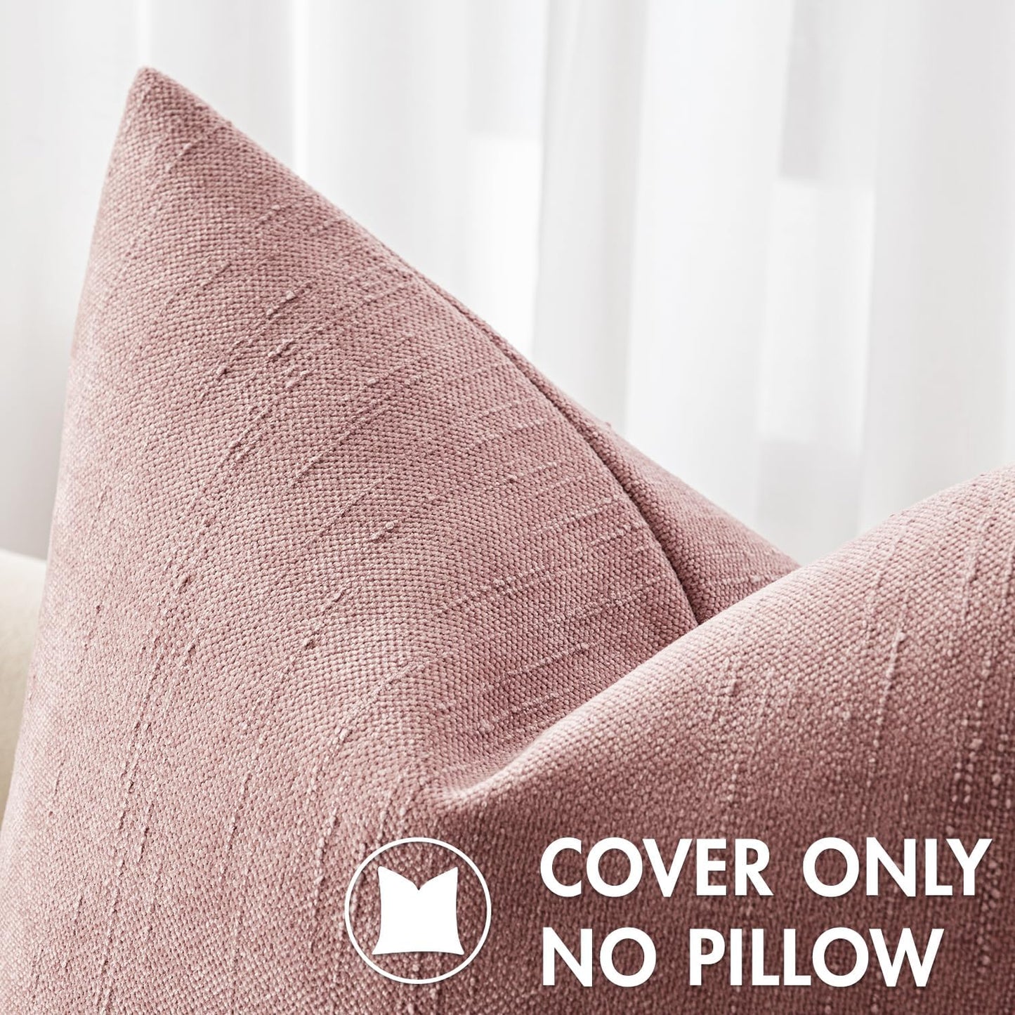Set of 2 Soft Chenille Decorative Throw Pillow Covers - Solid Textured Cushions for Spring and Valentine's Day, 20x20 Inch, Blush Pink