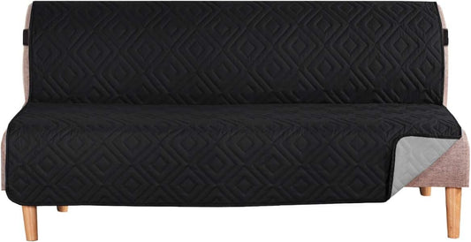 Futon Cover Reversible Sofa Slipcover Furniture Protector Water Resistant 2 Inch Wide Elastic Straps Sofa Bed Pets Kids Dog Cat Fit Sitting Width up to 70"(Futon, Black/Grey)