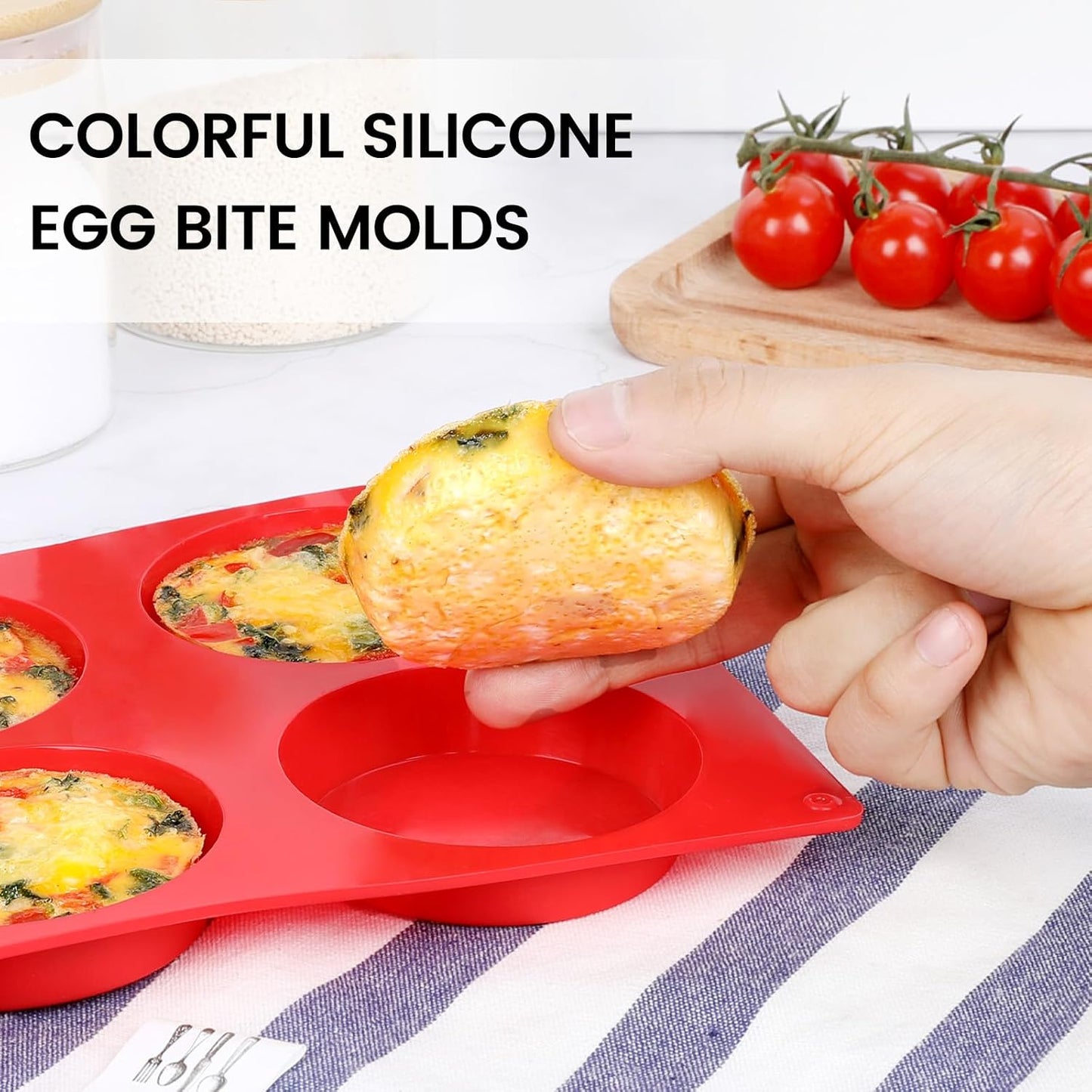 Muffin Top Pan, Silicone Egg Bite Molds for Breakfast Sandwiches, 3 Inch Egg Bite Maker, Non-Stick Silicone Mold for Oven, Whoopie Pies, Eggs Muffins, 3 Pcs-Red