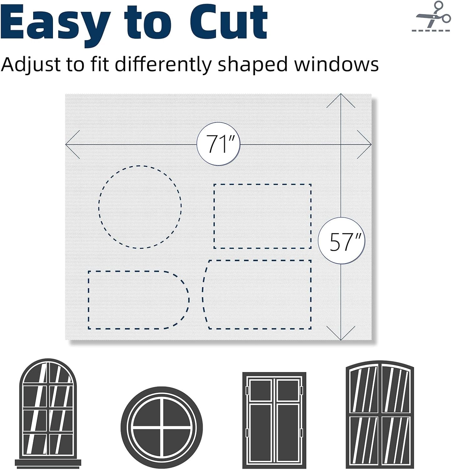 Portable Blackout Curtains 71"×57" Strong Hook and Loop Tape Strips with Adhesive,Black Out Shades That Can Be Cut,100% Blackout Material Window Blinds for Baby Nursery or Travel Use-White V2