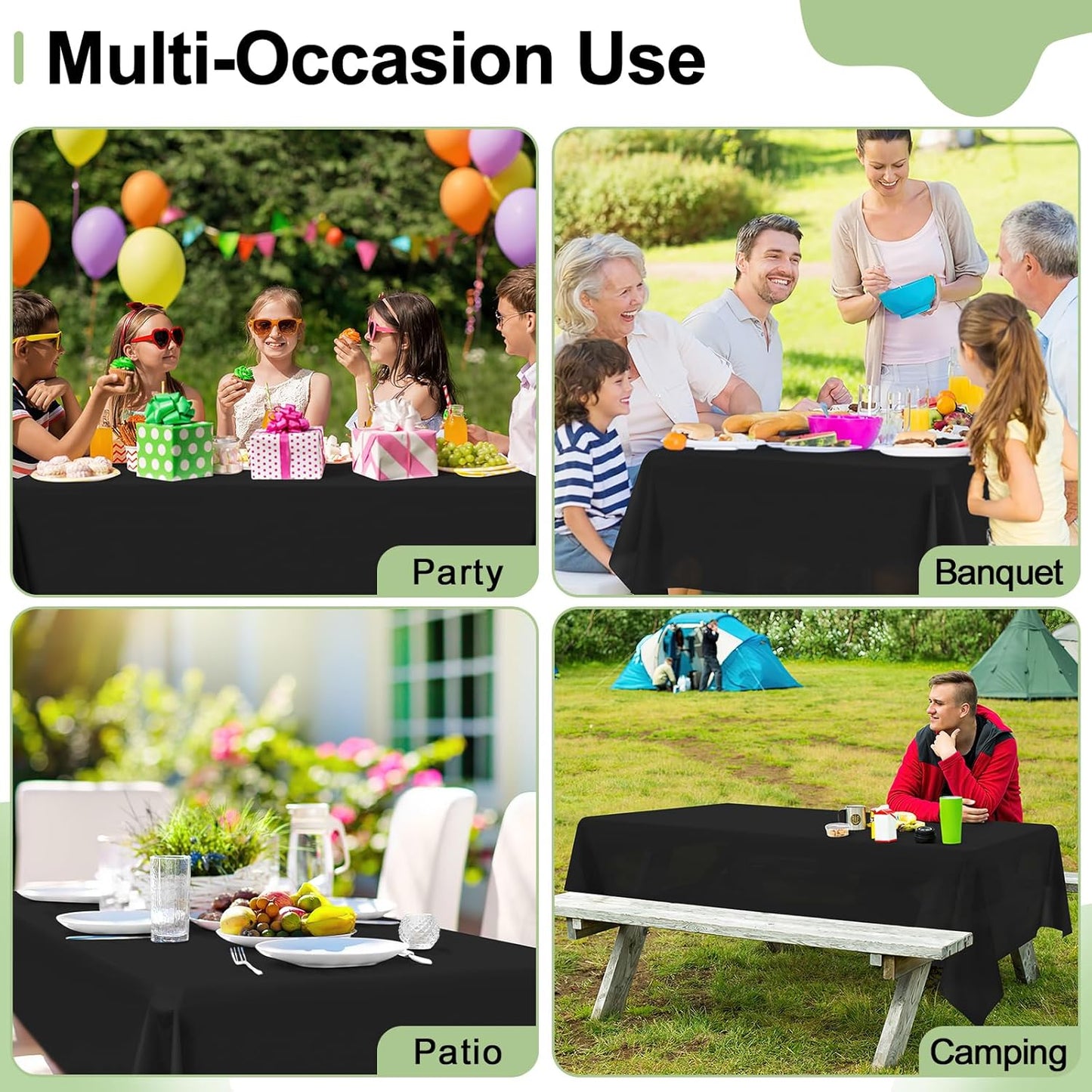 6 Packs Disposable Plastic Table Cloth, 54 X 108 Inch Waterproof Rectangle Tablecloth, Leakproof & Sturdy Decorative Table Covers for Picnic, Party and Outdoor, Black