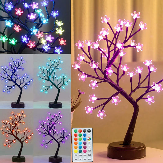 RGB Cherry Blossom Tree Light with Remote 16 Color-Changing LED Artificial Flower Bonsai Tree, Pink Table Top Lamp Home Lit Tree Valentine'S Day Christmas Decoration 36 LED, Brown Branch