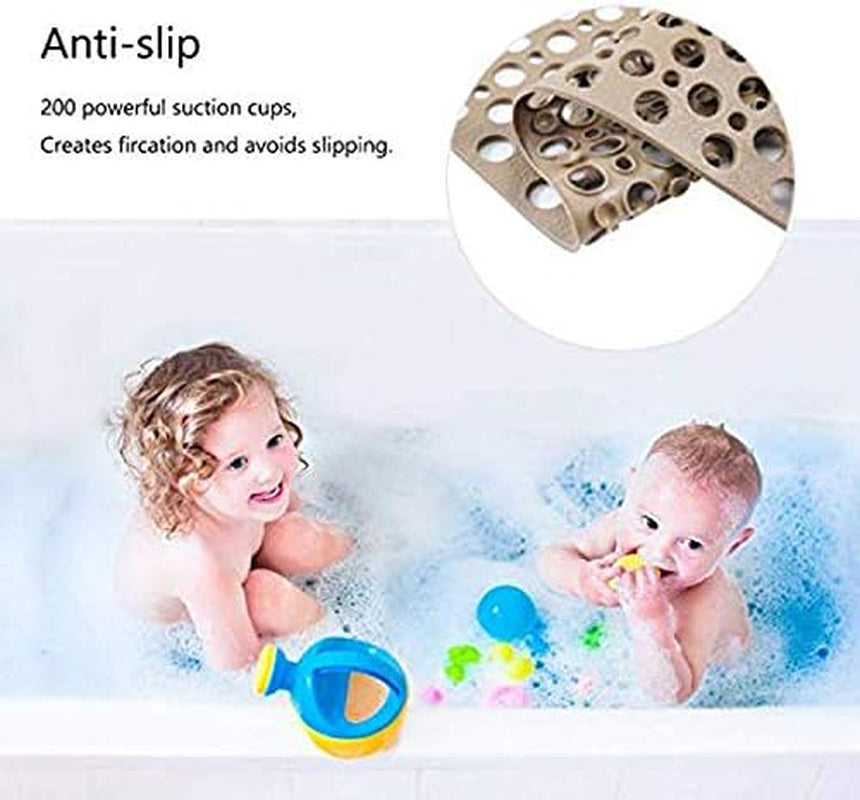 Nonslip Bathtub Mat Extra Soft TPE Bath Mat for Kids, Machine Washable Bathroom Shower Mat, Smooth/Non-Textured Tubs Only, 30 L X 17 W Inch (Brown)