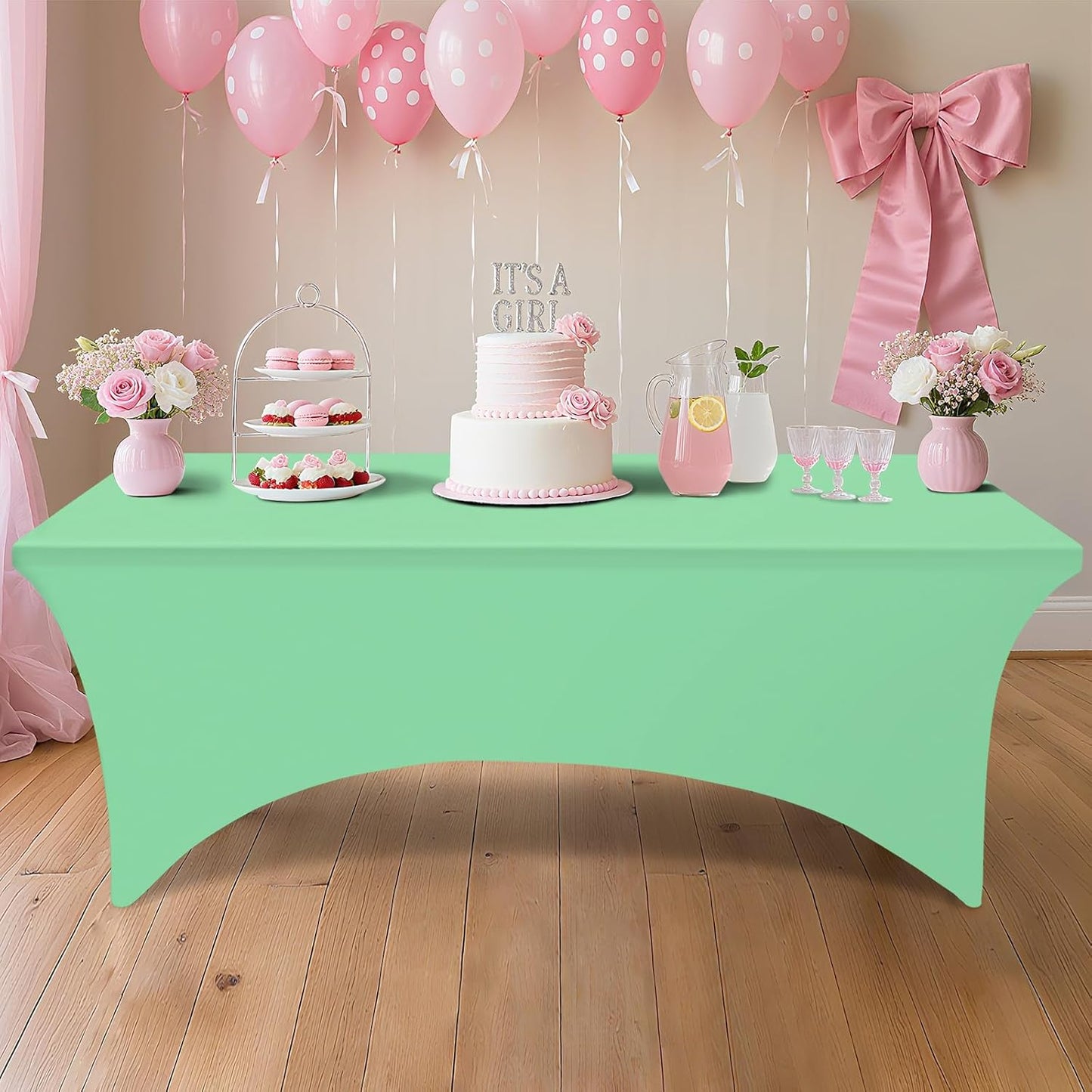 2 Pack Spandex Table Cloth 4FT, Elastic Fitted Stretch Tablecloths for Rectangle Tables, Washable Table Cover for Outdoor, Wedding, Banquet & Parties (Bright Green, 48Lx30Wx30H Inch)