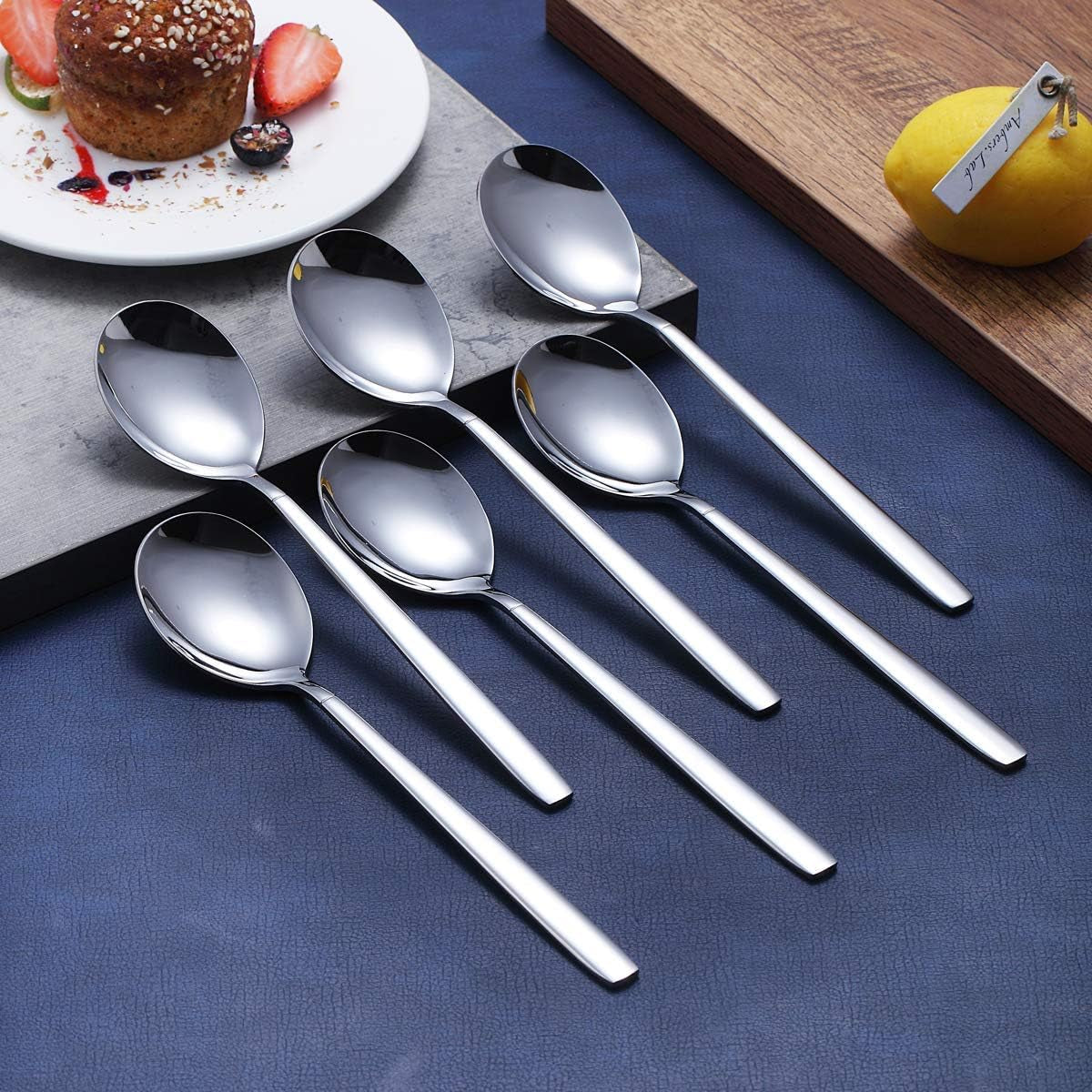 Stainless Steel Dinnerware Set of 6 - Modern Soup Spoons, Dishwasher Safe