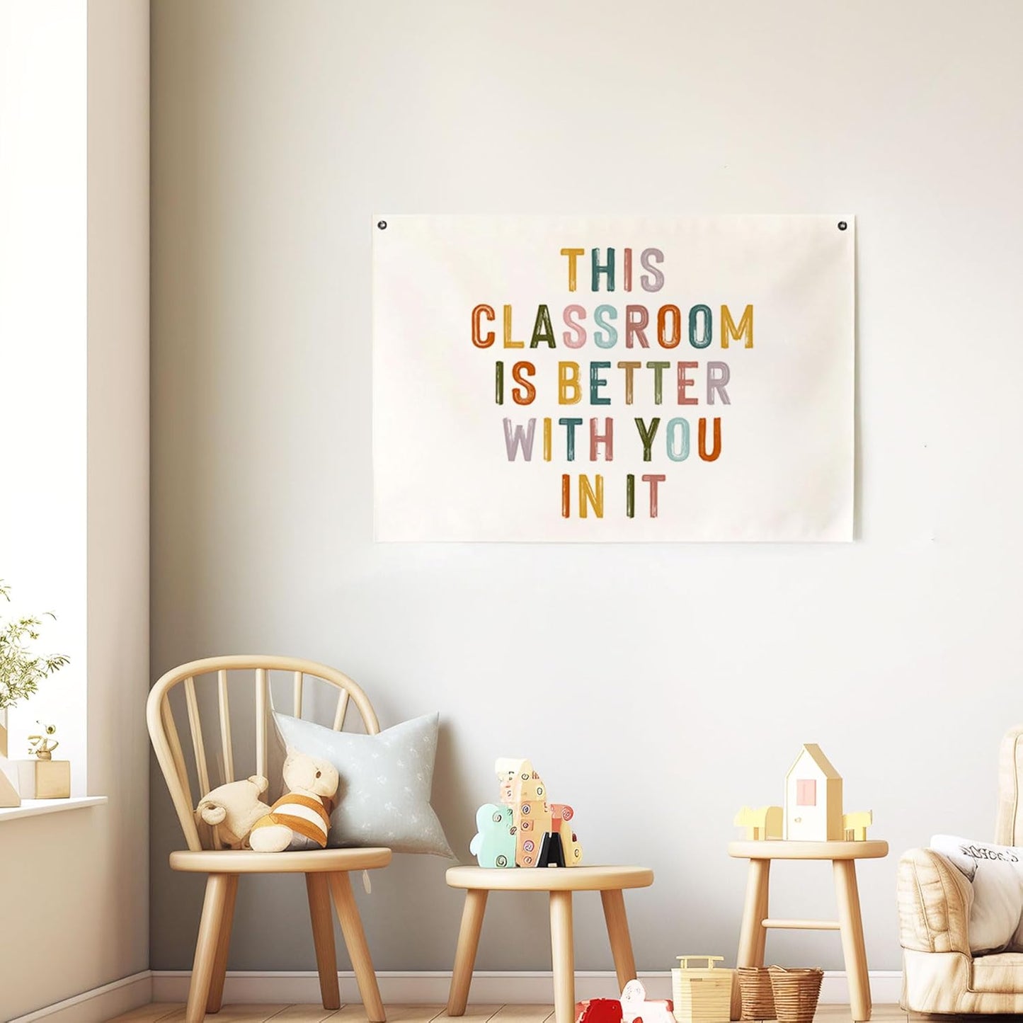 This Classroom Is Better with You in It Cavas Banner, Classroom Tapestry, Welcome Classroom Cavas Flag, Back to School Decor, Positive Classroom Sign, Kids Affirmation Hanging Banners (20X28Inch)