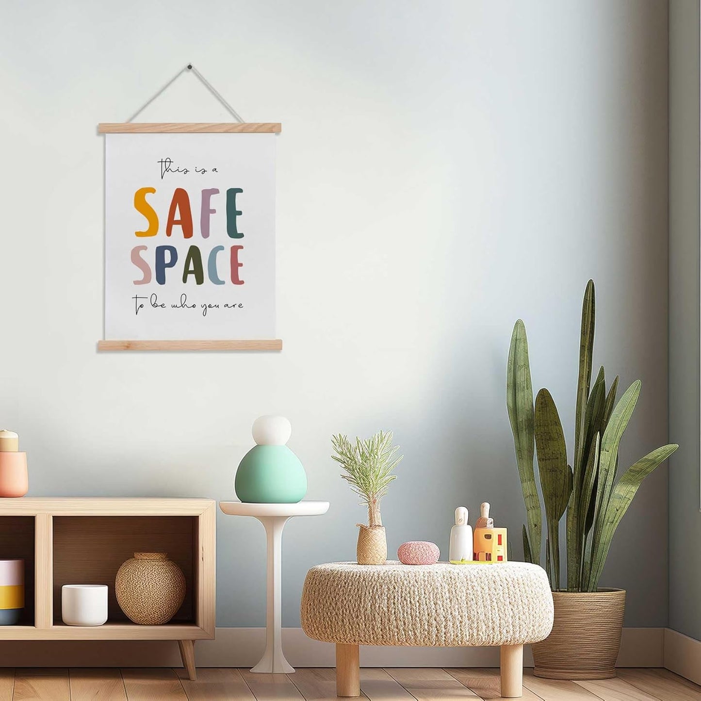 This Is a Safe Space to Be Who You Are Sign, Boho Classroom Decor, Therapy Office School Counselor Decor, Calm down Corner, School Counselor Poster Sign with Wooden Hanger