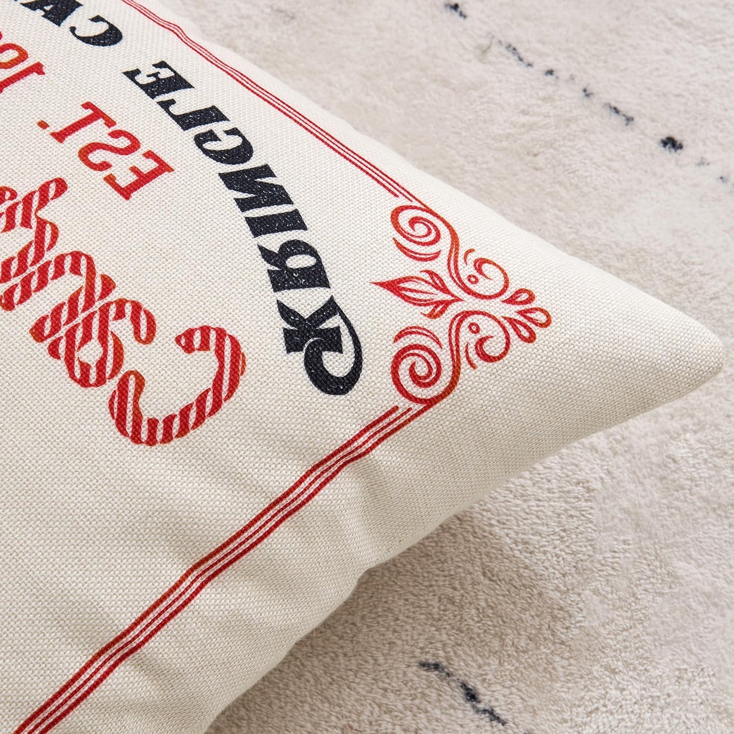 Set of 4 Holiday White Decorative Pillow Covers 18X18 Inch Candy Canes Sleigh Christmas Tree Throw Pillow Cases Winter Seasonal Cushion Cases Home Decors for Sofa Couch Bedroom