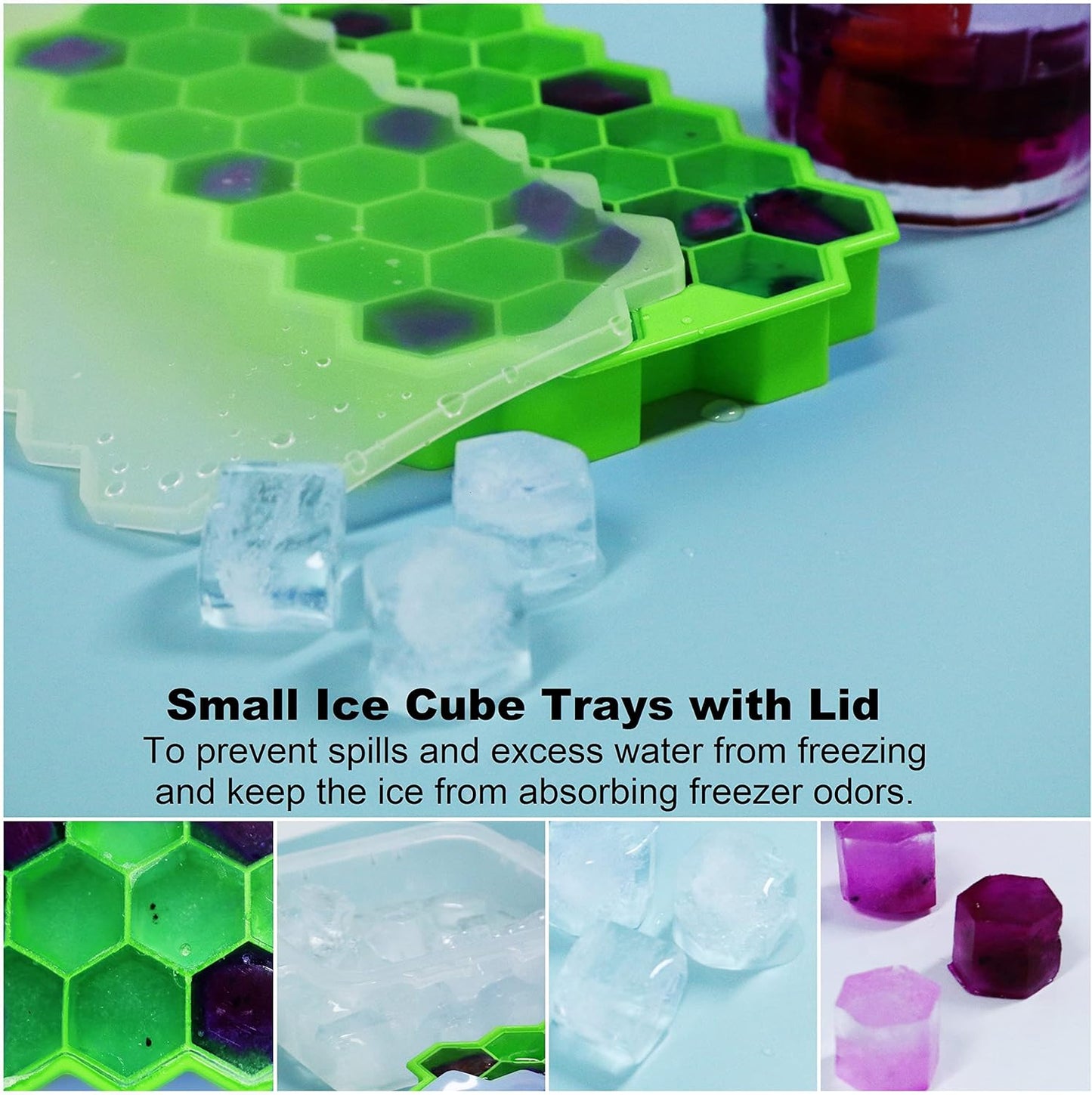 Magnetic Measuring Spoons Set Stainless Steel with Leveler,Ice Cube Trays for Freezer with Lid-37 Grid Silicone Ice Cube Tray with Lid for Small Ice Cube Molds,Easy-Release Reusable Ice Cube