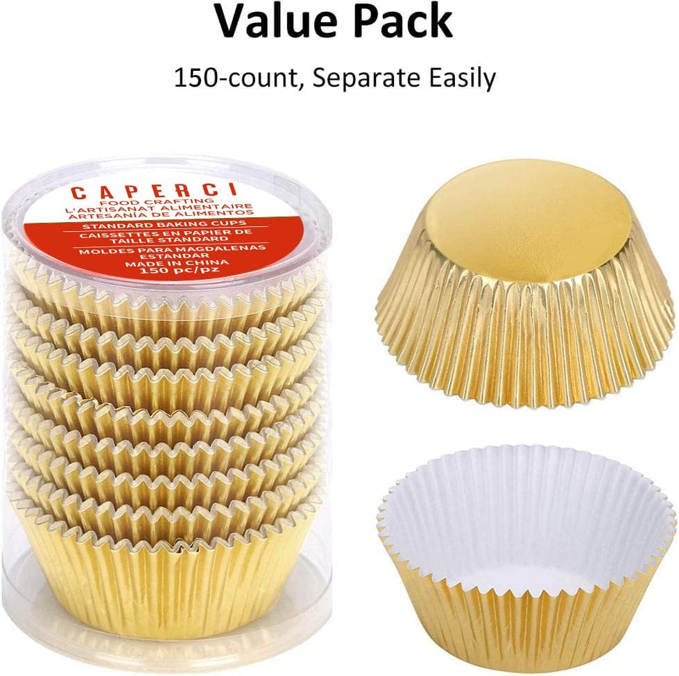 Premium Gold Foil Cupcake Liners - 150-Pack Greaseproof and Sturdy Muffin Baking Cups