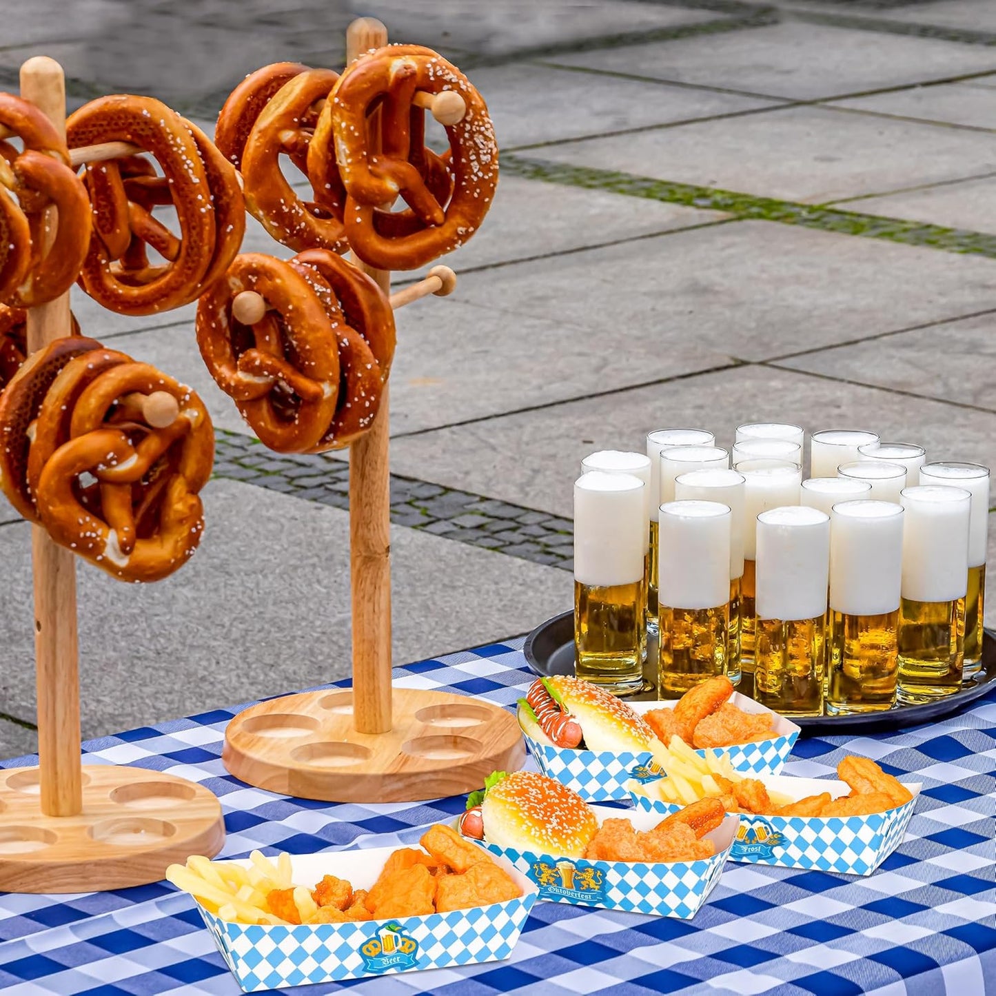 30 PCS Oktoberfest Decoration, Oktoberfest Food Trays with 3 Designs, Disposable Beer Gathering Supply, Paper Snack Take Out Food Serving Tray Blue White Checkered Tray Oktoberfest Party Supplies