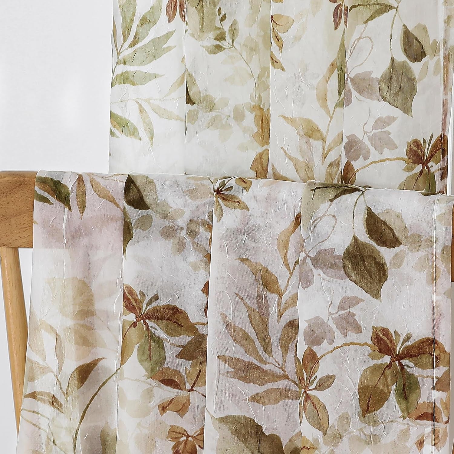 Crushed Sheer Curtains Tiers 36 Inch Length 2 Panels, Printed Design Small Half Curtains Kitchen Tiers Bathroom Cafe Bedroom Living Room, Light Filtering Curtain, 42"X36"