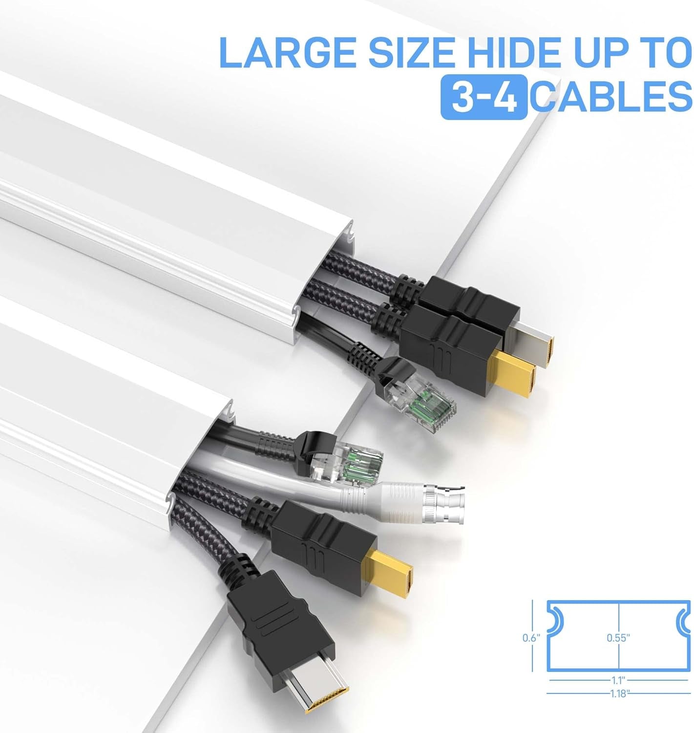 Large TV Cord Hider Wall, 94.5In Cord Covers for 3-4 Wires on Wall, Easy Set up Cable Hider Cable Management, Wire Hiders Wire Covers for TV Cords, Cables Cover Raceway, 6X W1.18 H0.67In, White